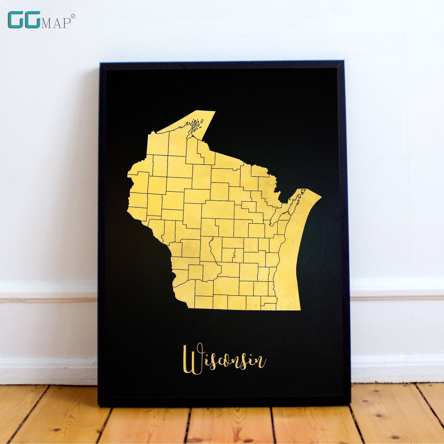 WISCONSIN map - Wisconsin gold map - Travel poster - Home Decor - Wall decor - Office map - Wisconsin gift - GeoGIS studio