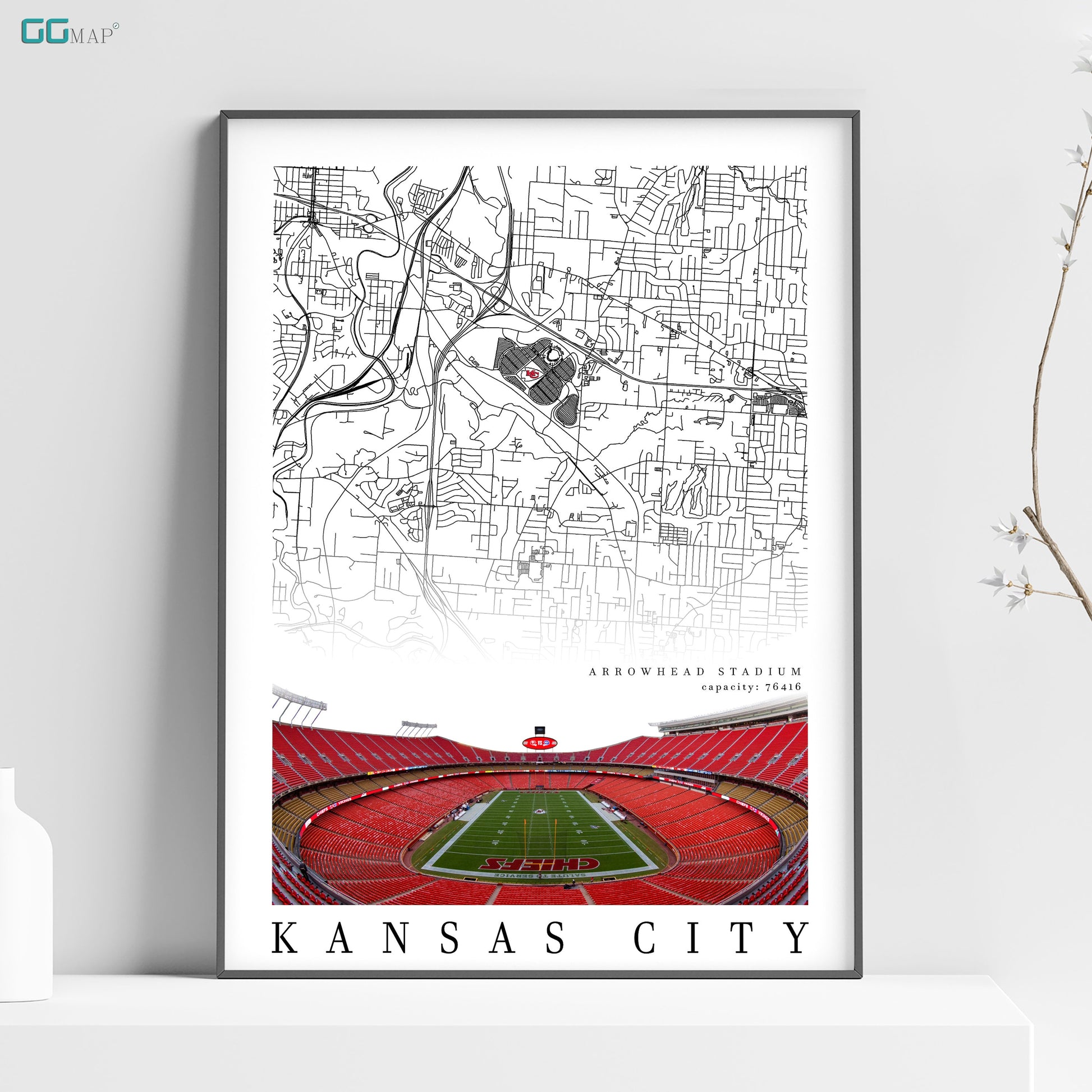 a map of kansas city with a football field