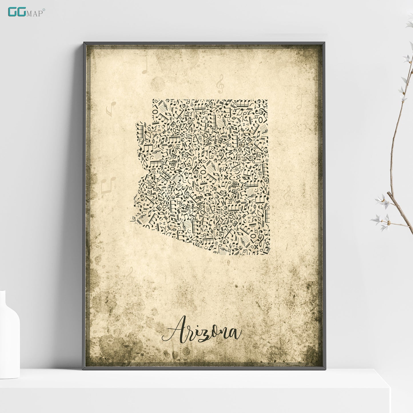 ARIZONA map - Arizona Music map - Travel poster - Wall decor - Office map - Arizona gift - GGmap - Arizona poster