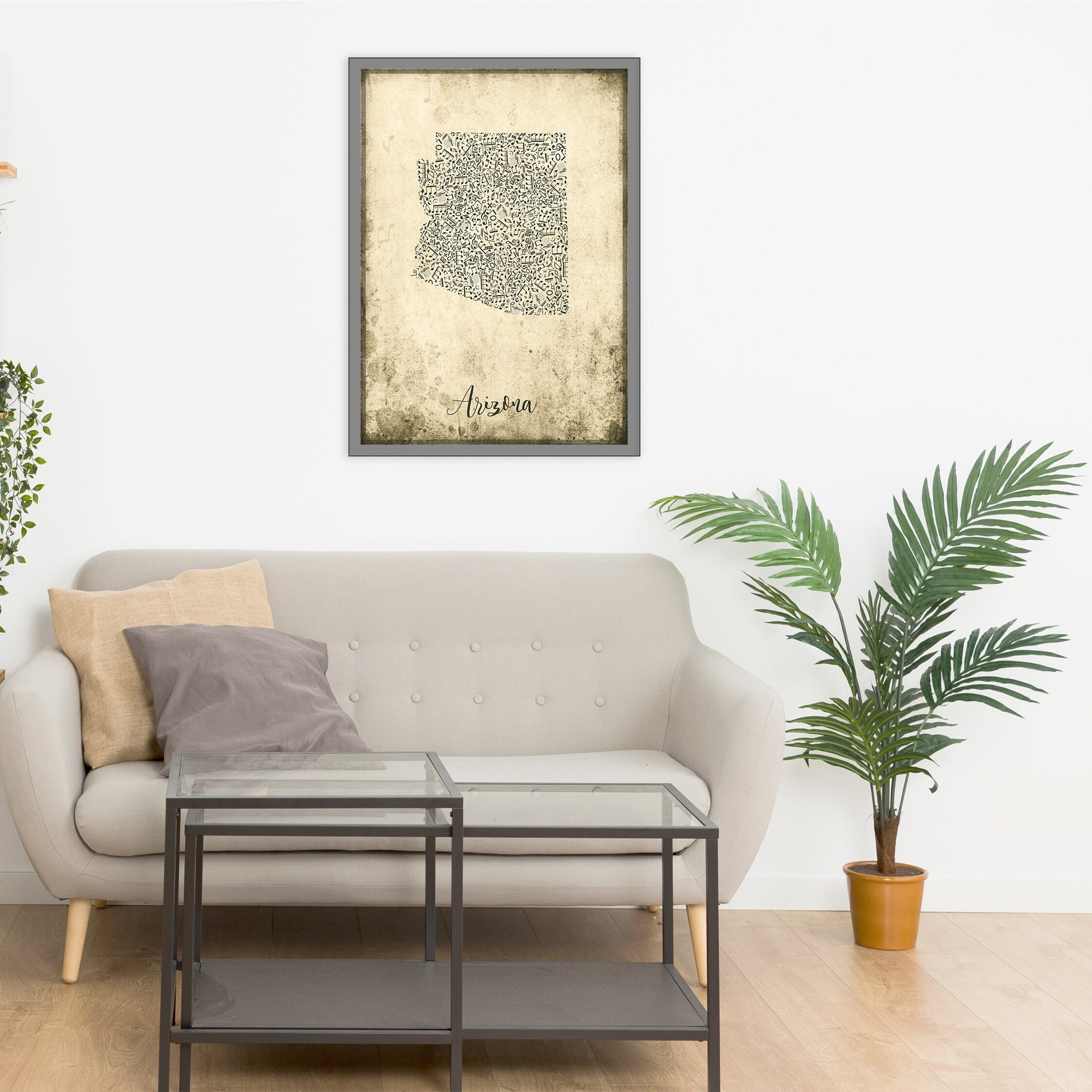 a living room with a couch and a coffee table