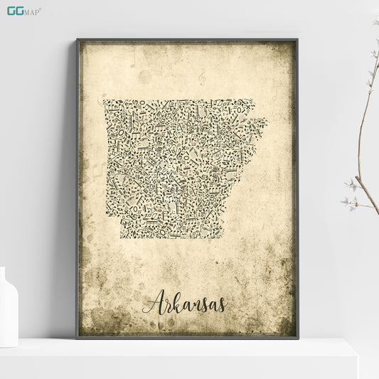 ARKANSAS  map - Arkansas Music map - Travel poster - Home Decor - Wall decor - Office map - Arkansas gift - GGmap - Arkansas poster
