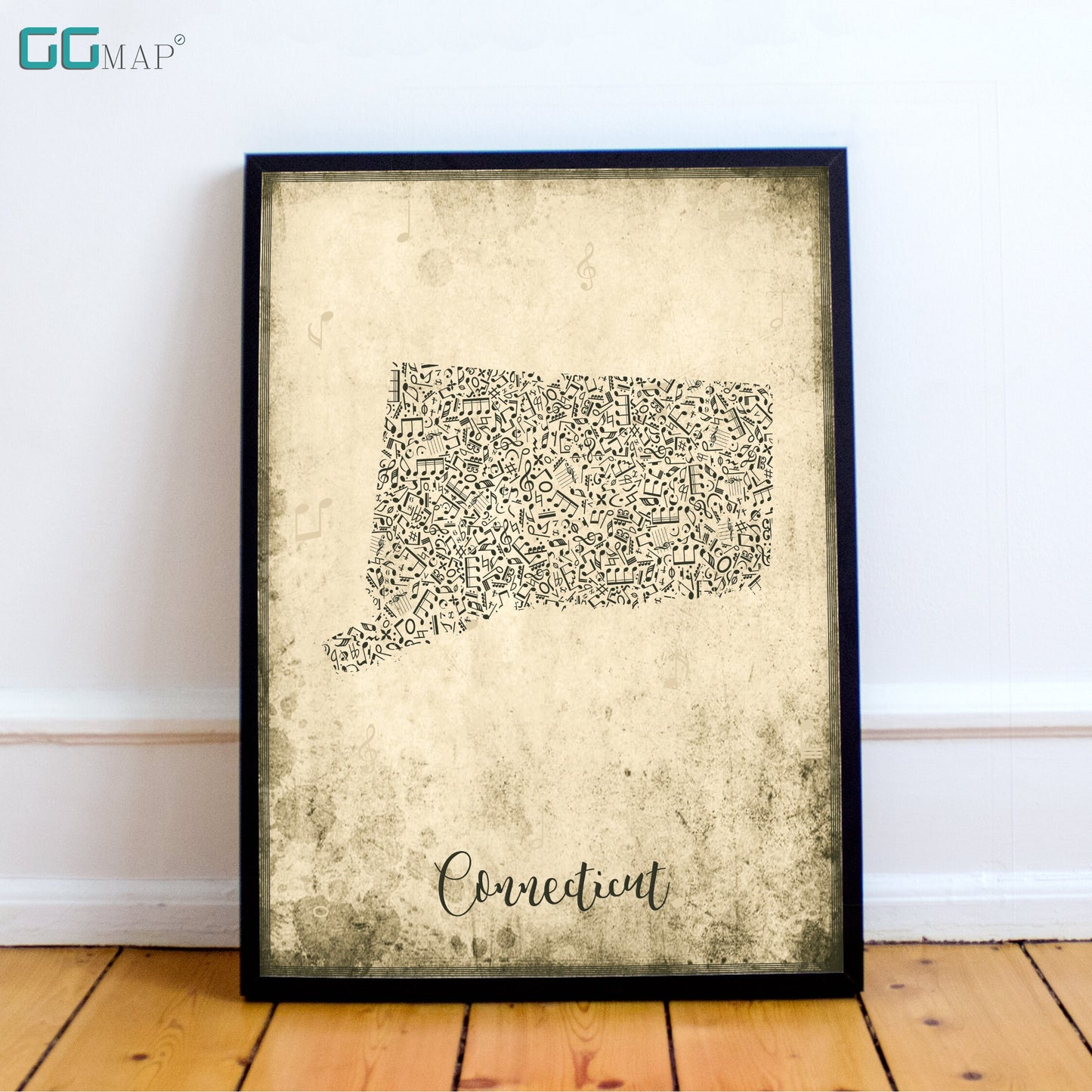 CONNECTICUT map - Connecticut Music map - Travel poster - Home Decor - Wall decor - Office map - Connecticut gift - GeoGIS studio