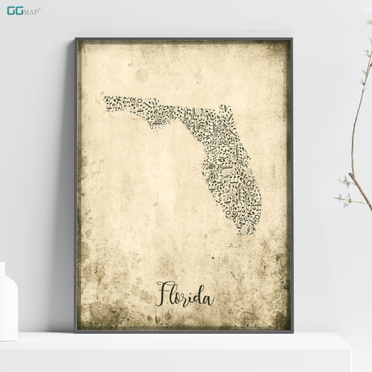 a picture of a map of florida on a shelf