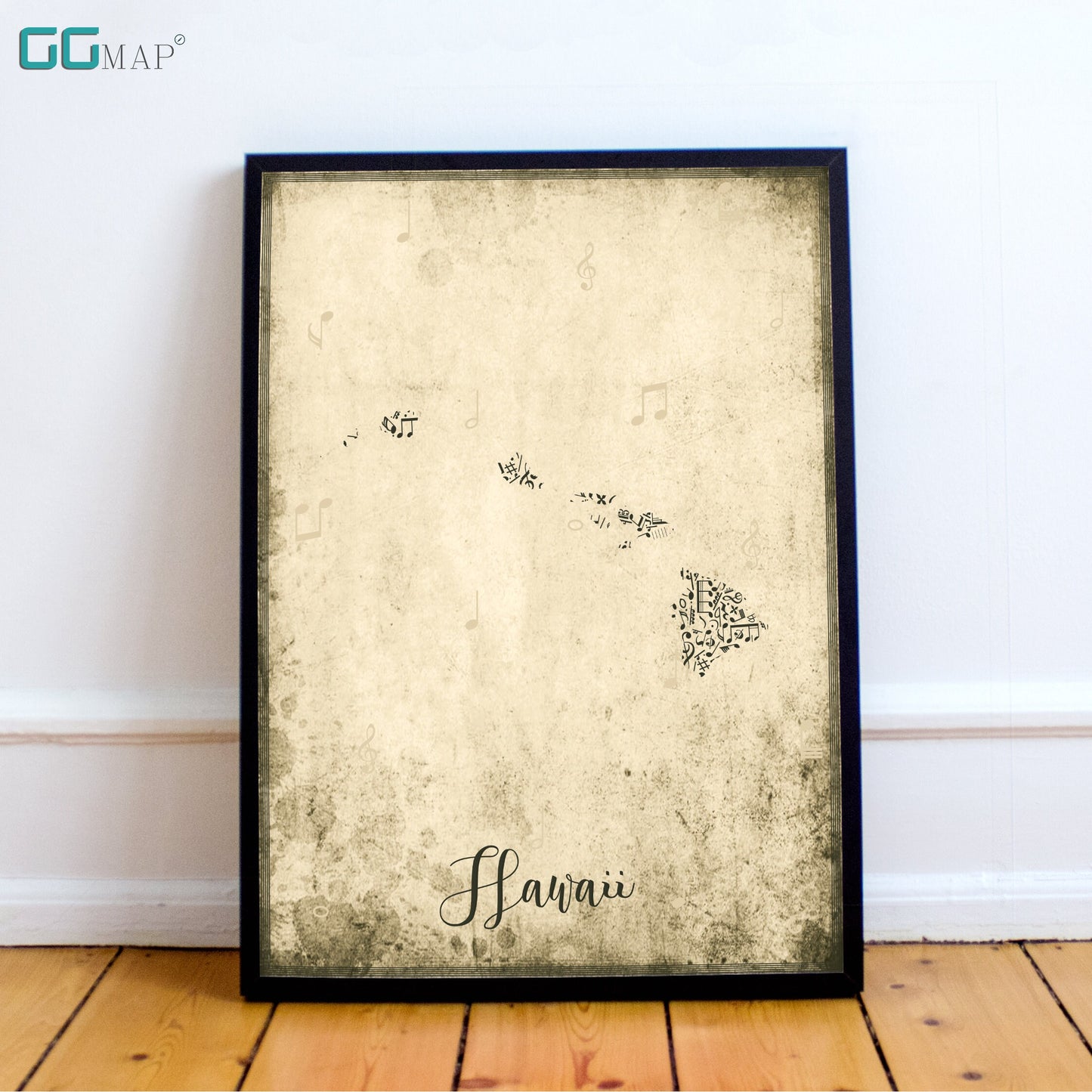 HAWAII map - Hawaii Music map - Travel poster - Wall decor - Office map - Hawaii gift - GGmap - Hawaii poster