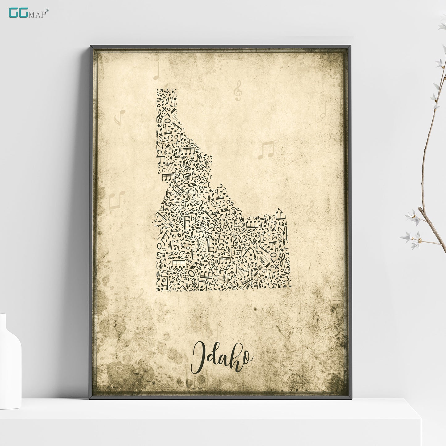 a picture of a map of idaho on a shelf