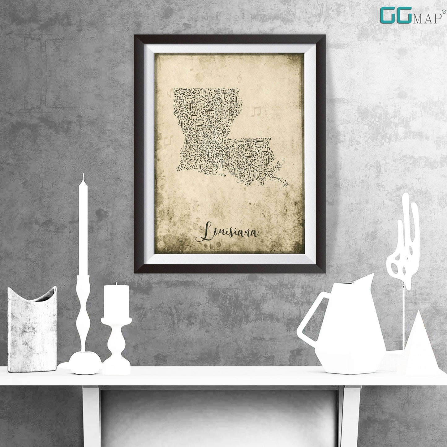 LOUISIANA map - Louisiana Music map - Travel poster - Wall decor - Office map - Louisana gift - GGmap - Louisiana poster