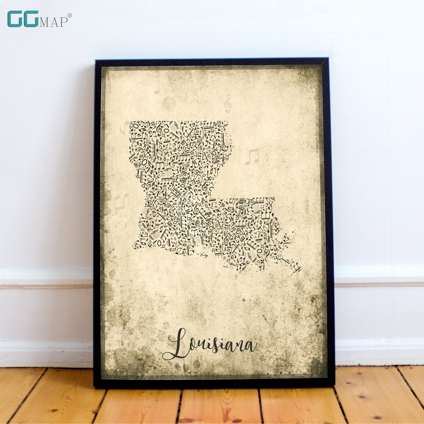 LOUISIANA map - Louisiana Music map - Travel poster - Wall decor - Office map - Louisana gift - GGmap - Louisiana poster