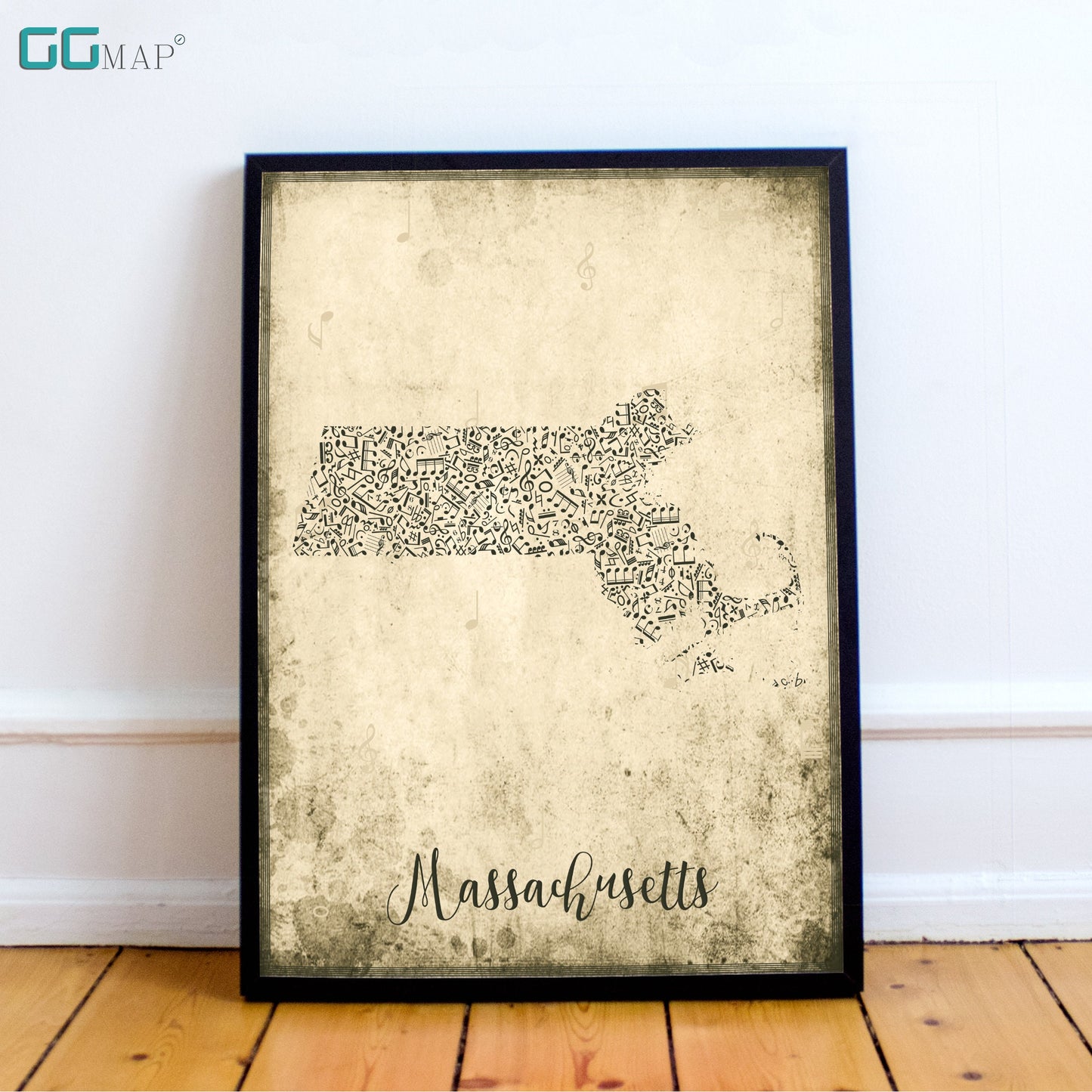 MASSACHUSETTS map - Massachusetts Music map - Travel poster - Home Decor - Wall decor - Office map  - GGmap - Massachusetts poster