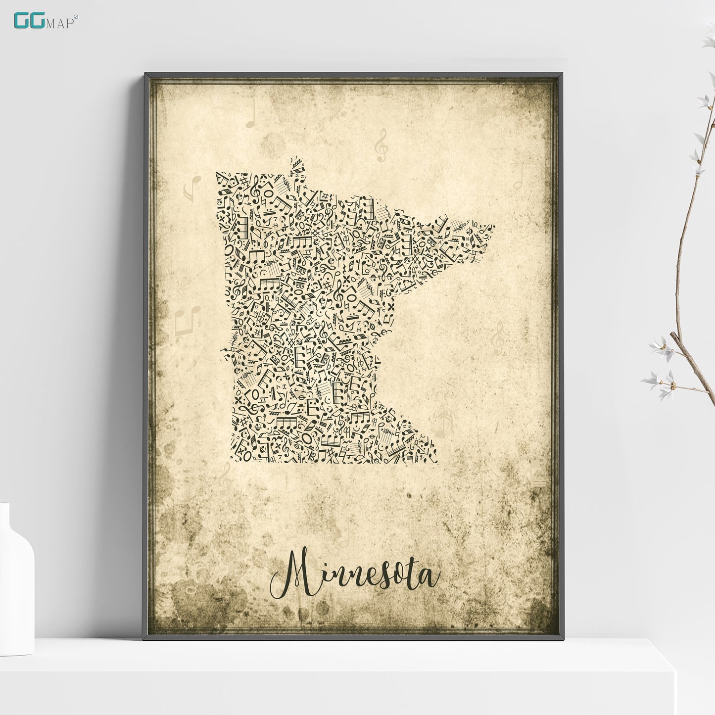 a picture of a map of minnesota on a shelf