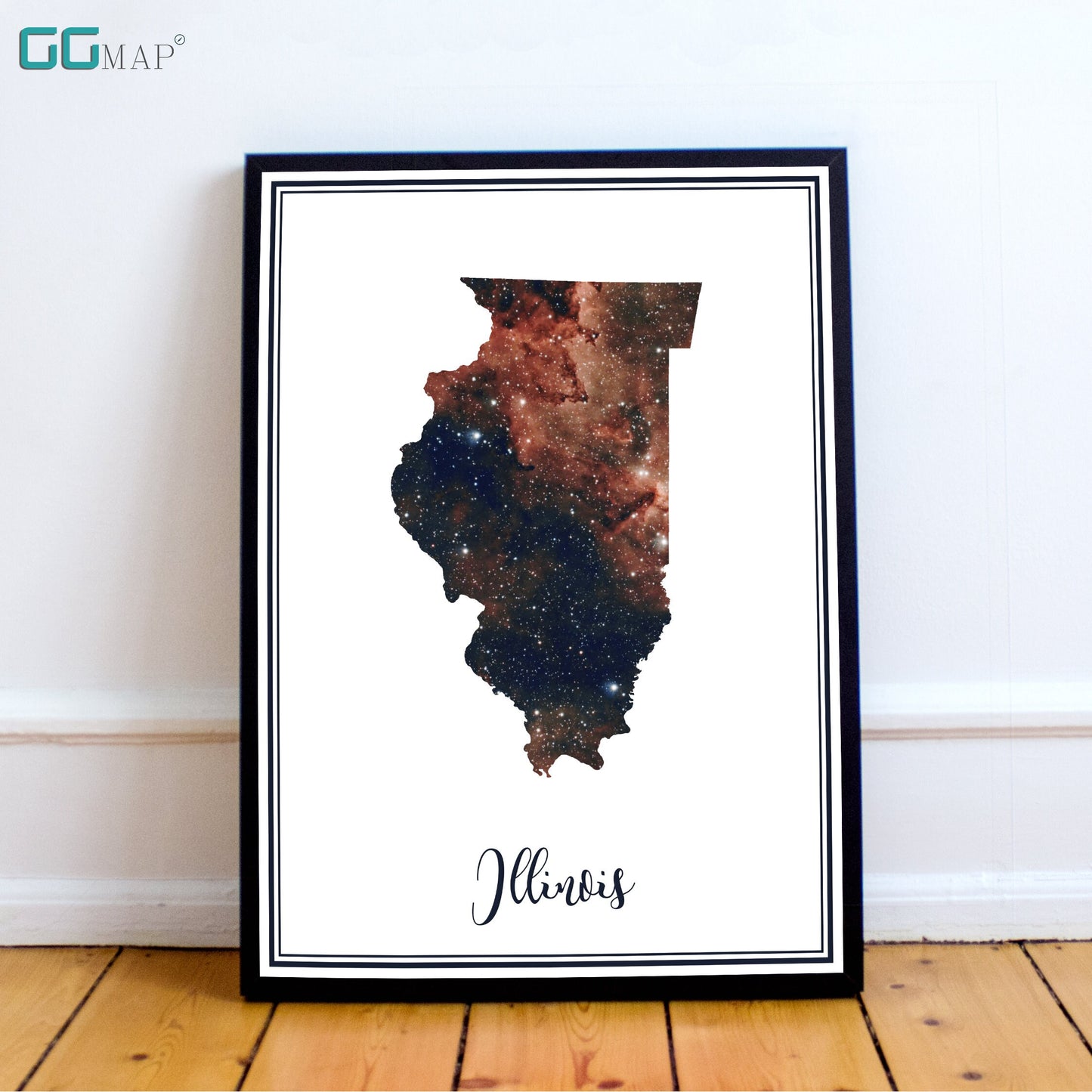 ILLINOIS map - Illinois heart nebula map - Home Decor - Wall decor - Office map - Illinois gift - GeoGIS studio