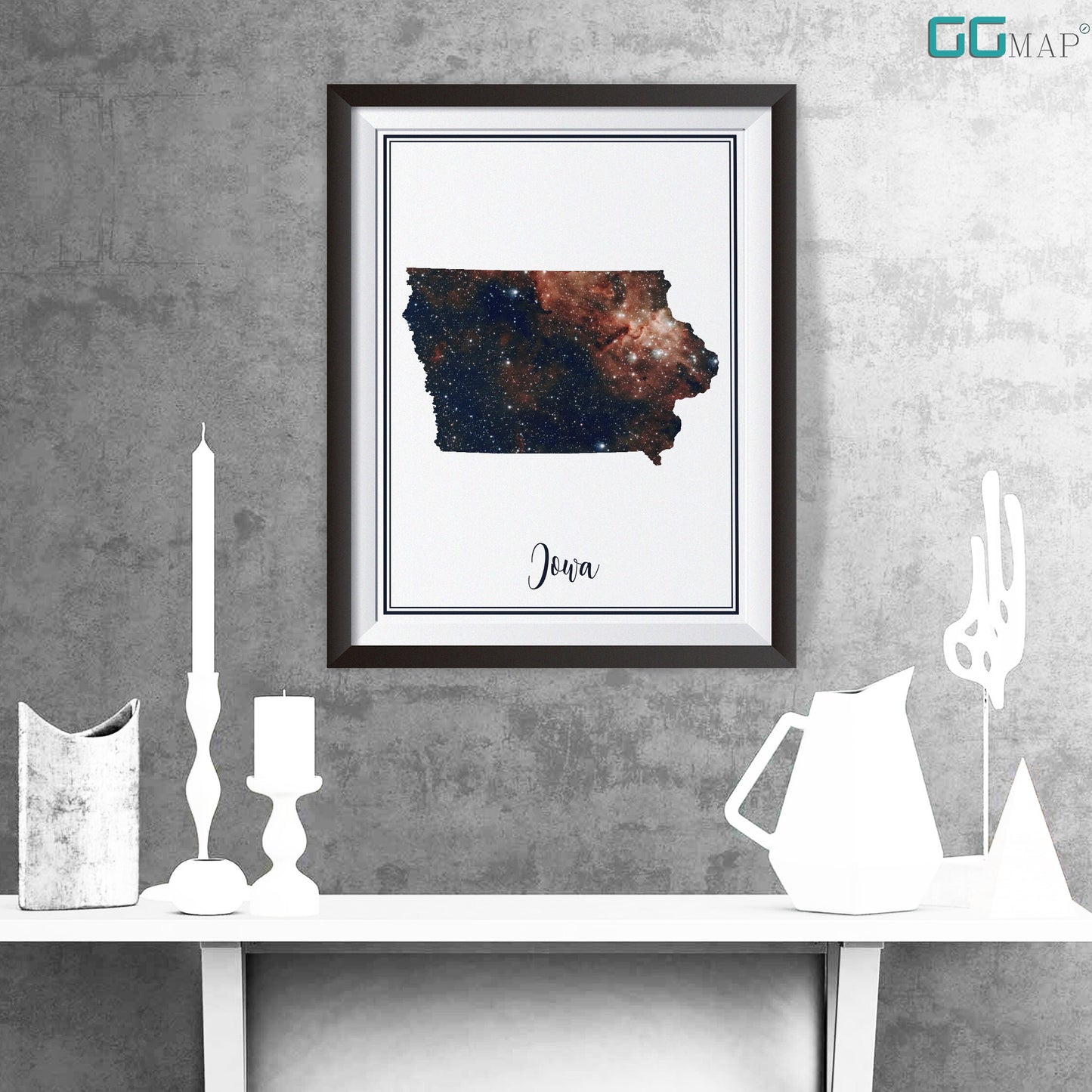 IOWA map - Iowa heart nebula map - Home Decor - Wall decor - Office map - Iowa gift - GeoGIS studio