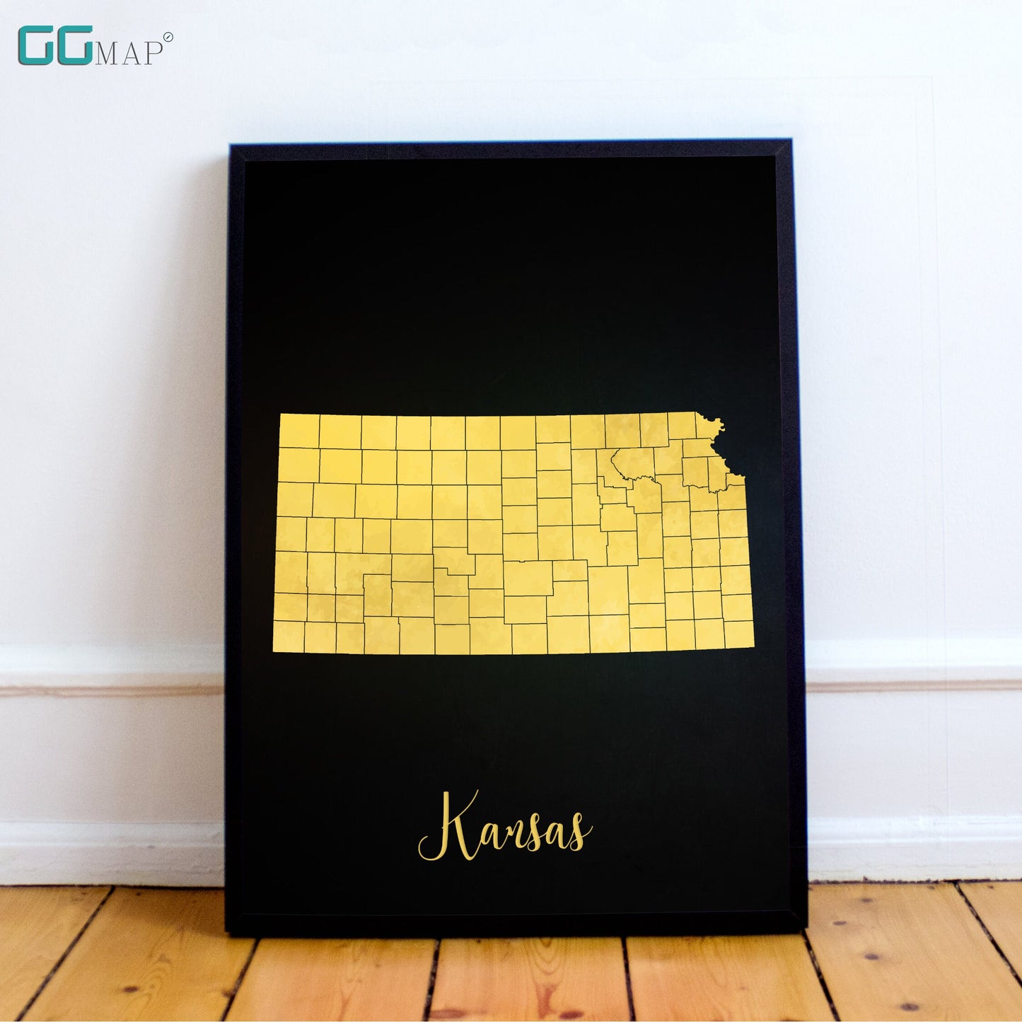 KANSAS map - Kansas gold map - Travel poster - Home Decor - Wall decor - Office map - Kansas gift - GeoGIS studio