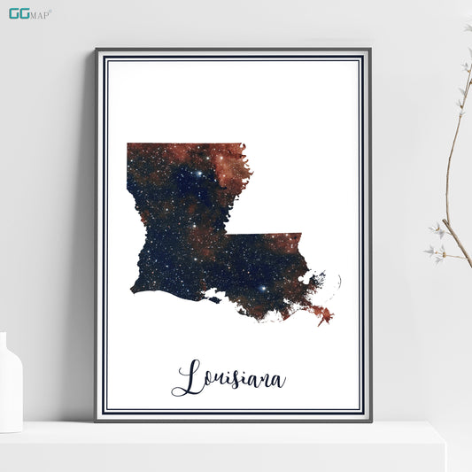 a framed poster of the state of louisiana