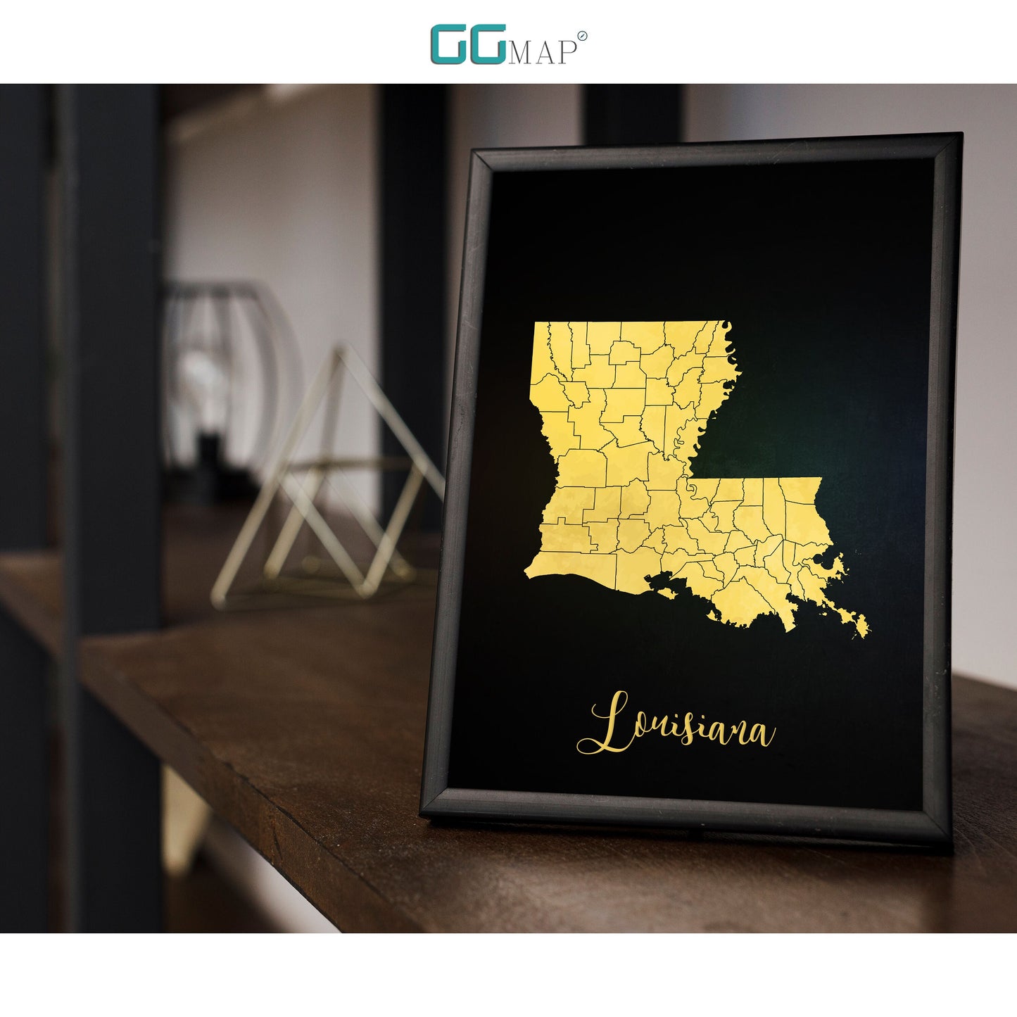 LOUISIANA map - Louisiana gold map - Travel poster - Home Decor - Wall decor - Office map - Louisiana gift - GeoGIS studio