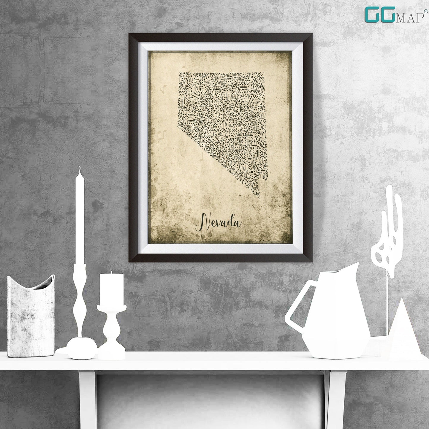 NEVADA map - Nevada Music map - Travel poster - Home Decor - Wall decor - Office map - Nevada gift - GGmap - Nevada poster