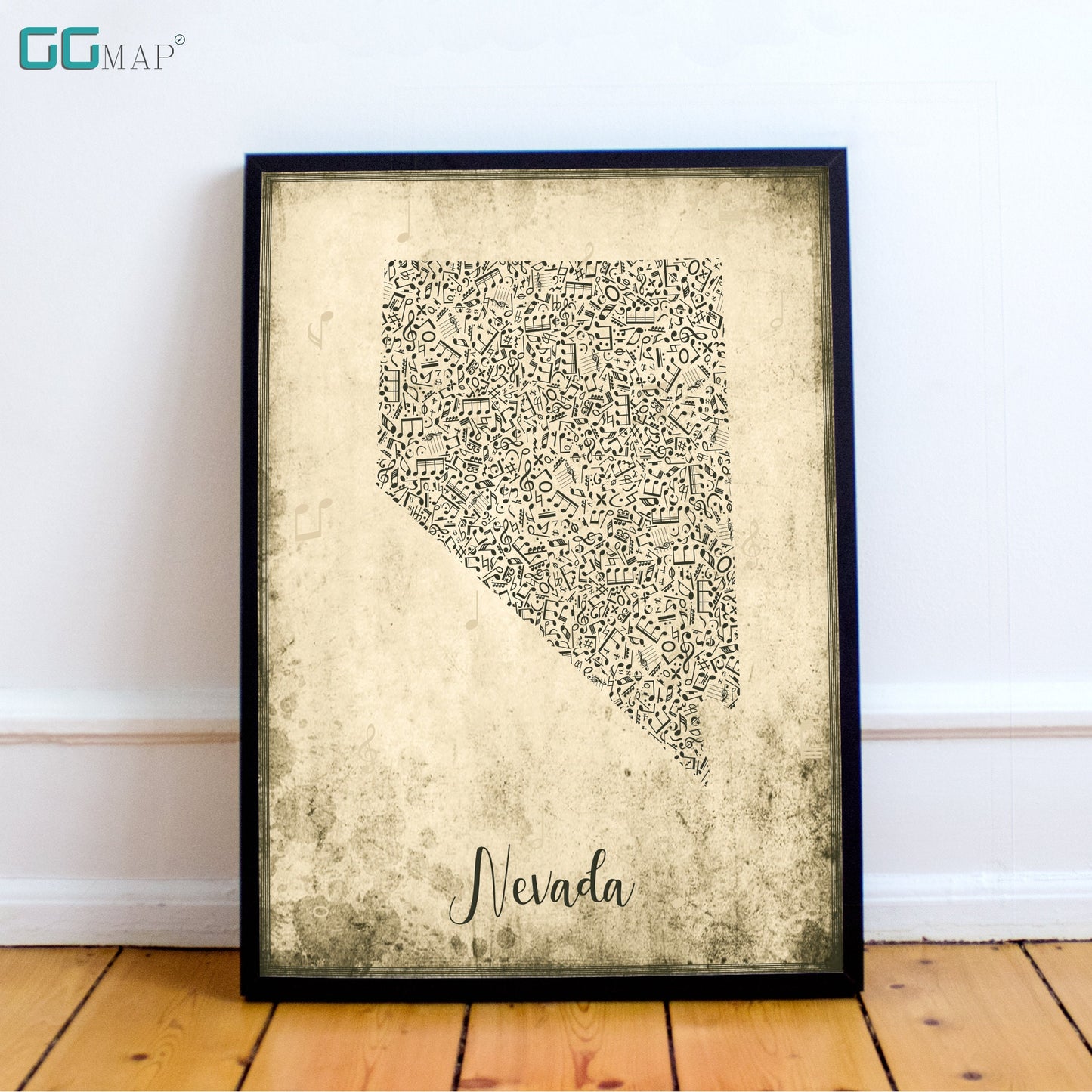 NEVADA map - Nevada Music map - Travel poster - Home Decor - Wall decor - Office map - Nevada gift - GGmap - Nevada poster