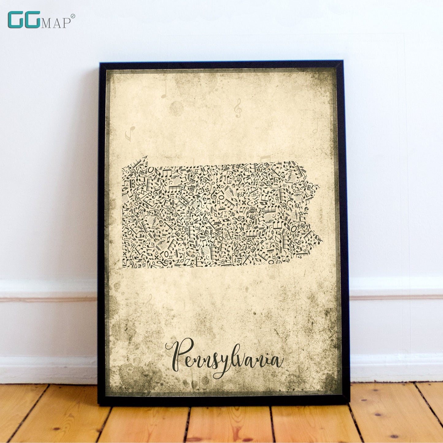 PENNSYLVANIA map - Pennsylvania Music map - Travel poster - Wall decor - Office map - Pennsylvania gift - GGmap - Pennsylvania poster