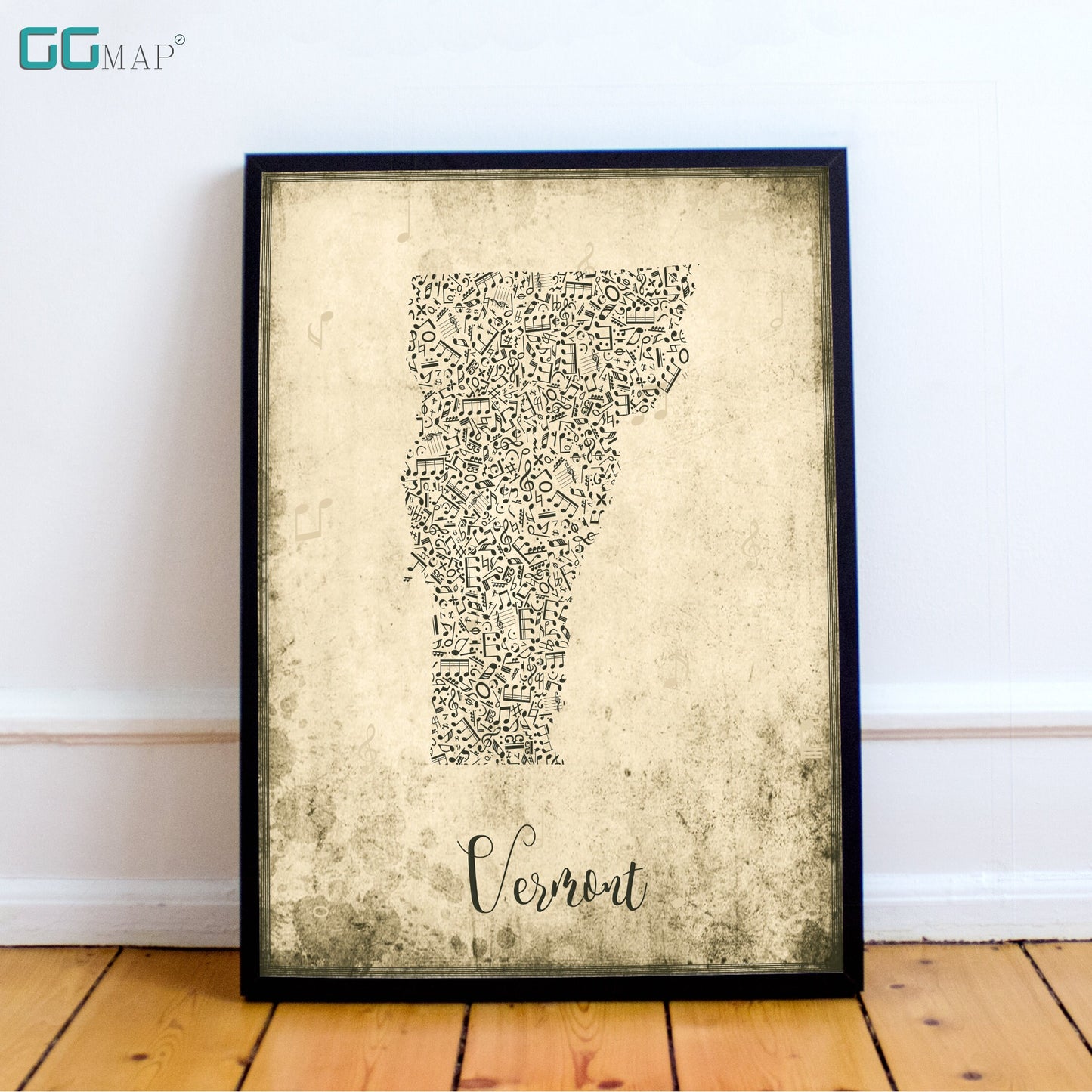 VERMONT  map - Vermont Music map - Travel poster - Wall decor - Office map - Vermont gift - GGmap - Vermont poster