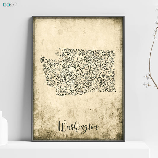 WASHINGTON map -  Washington Music map - Travel poster - Home Decor - Wall decor - Office map - Washington gift - GeoGIS studio - GGmap