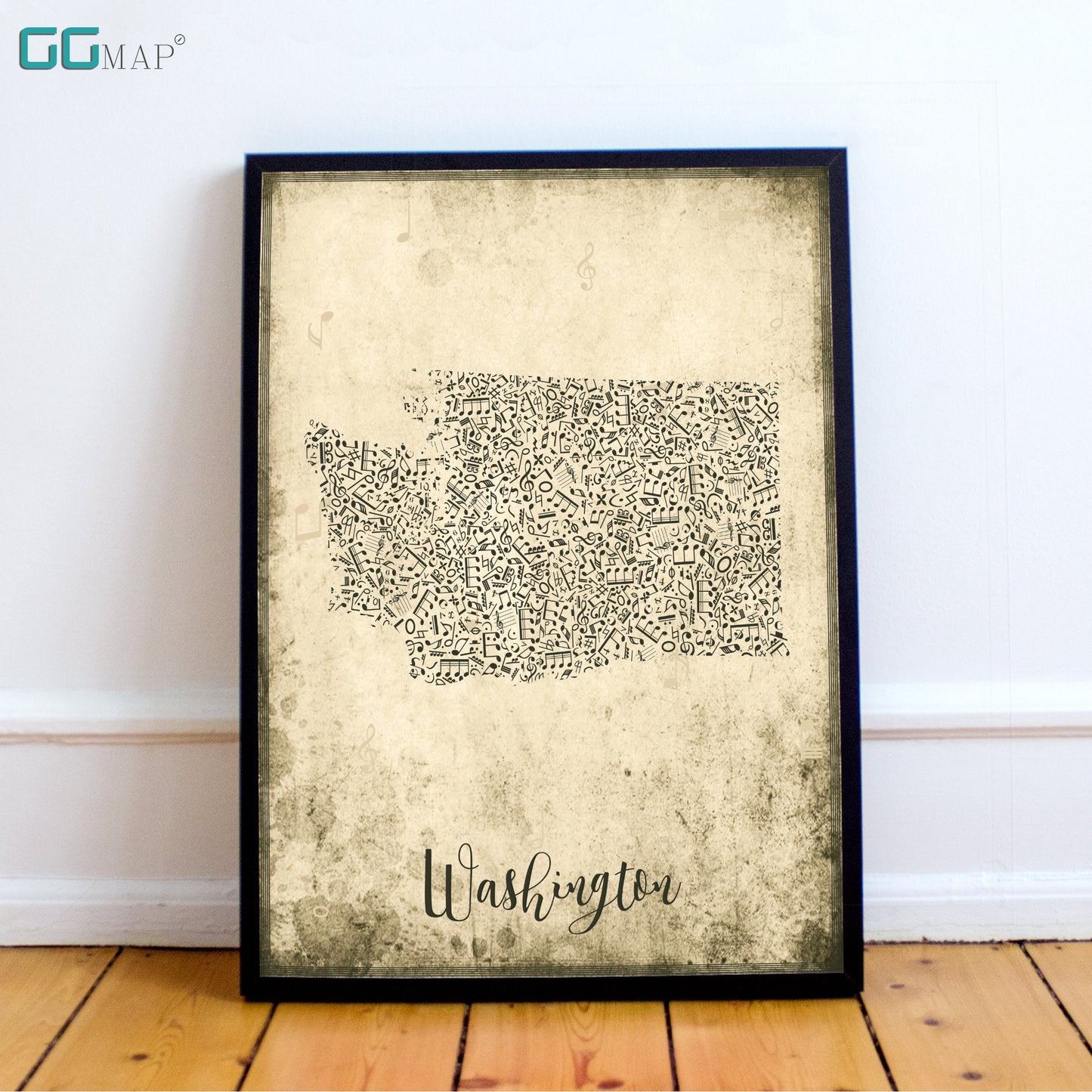 WASHINGTON map -  Washington Music map - Travel poster - Home Decor - Wall decor - Office map - Washington gift - GeoGIS studio - GGmap