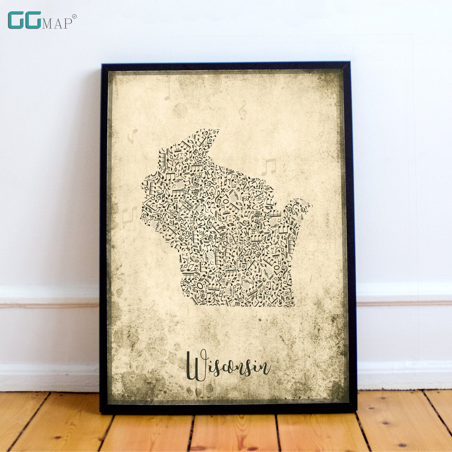 WISCONSIN map - Wisconsin Music map - Travel poster - Wall decor - Office map - Wisconsin gift - GGmap - Wisconsin poster