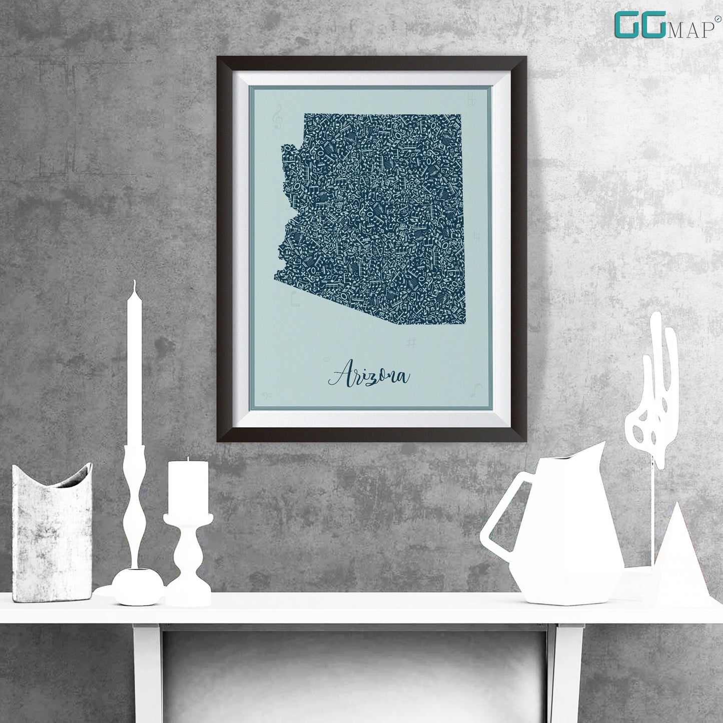 ARIZONA map - Arizona Music Blue map - Travel poster - Home Decor - Wall decor - Office map - Arizona gift - GGmap - Arizona poster