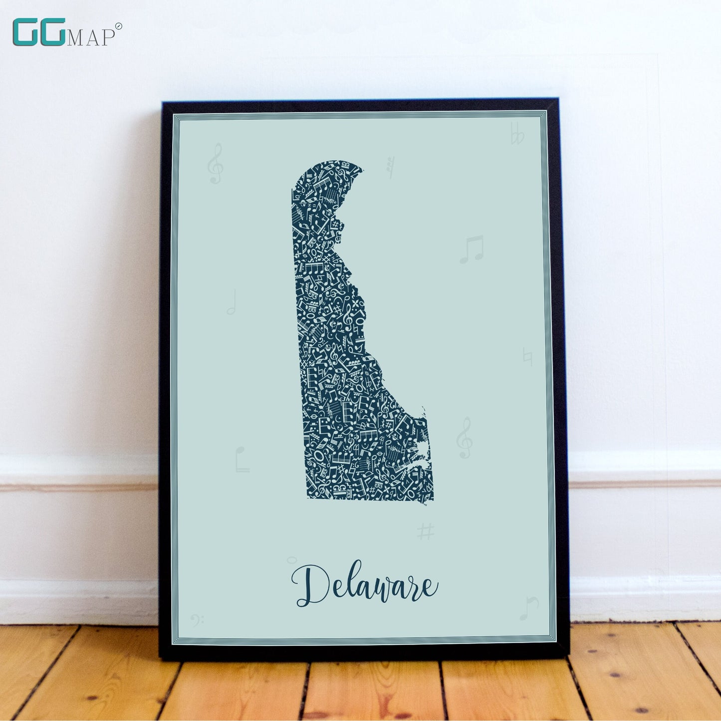 DELAWARE map - Delaware Music Blue map - Travel poster - Home Decor - Wall decor - Office map - Delaware gift - GGmap - Delaware poster