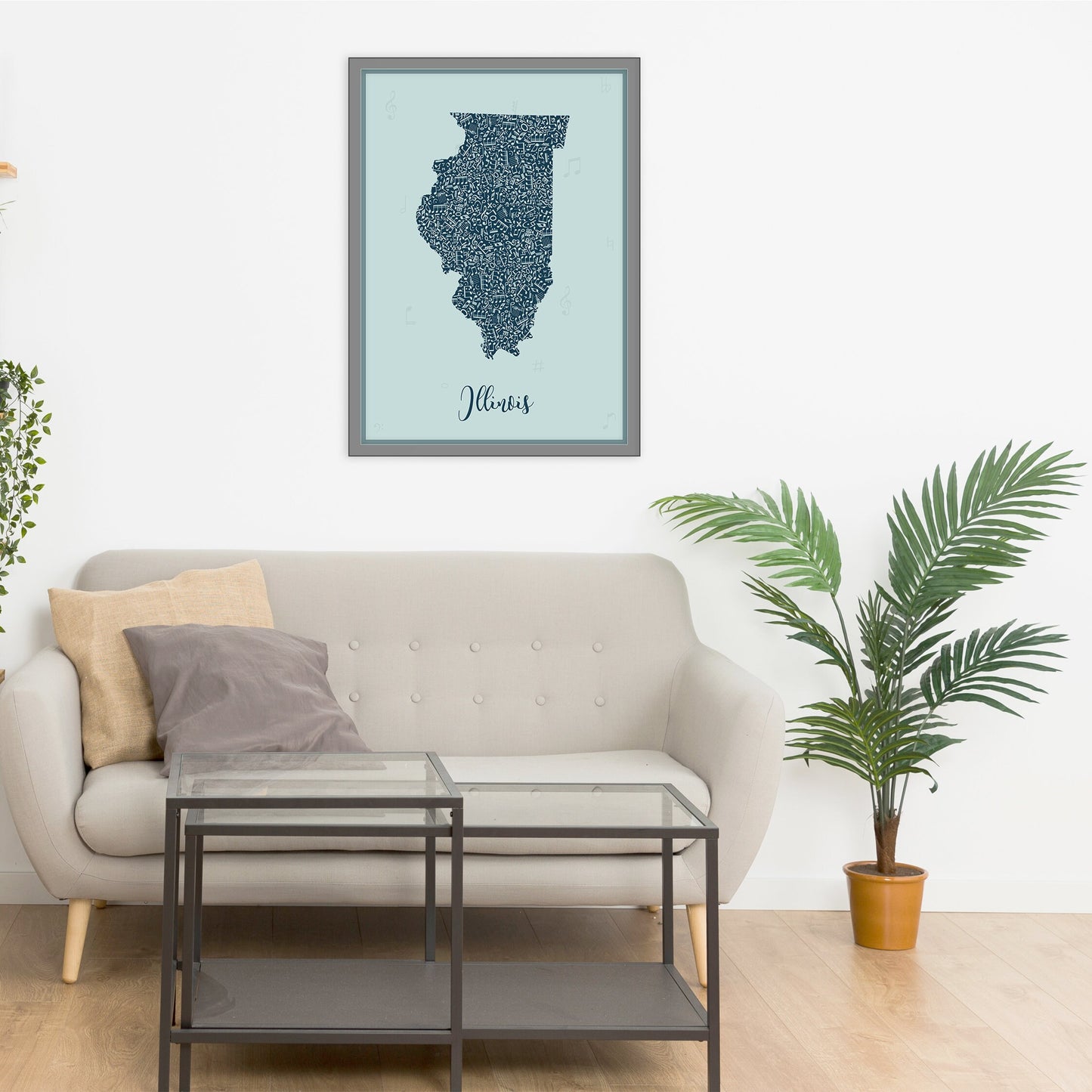 ILLINOIS map - Illinois Music Blue map - Travel poster - Home Decor - Wall decor - Office map - Illinois gift - GGmap - Illinois poster