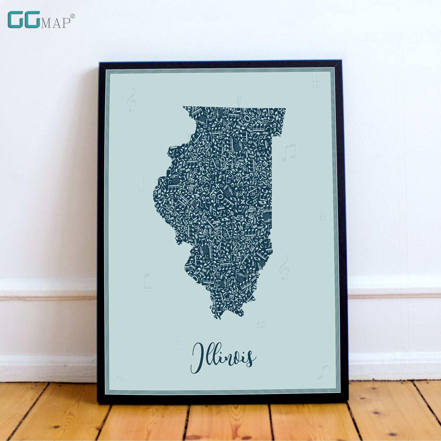 ILLINOIS map - Illinois Music Blue map - Travel poster - Home Decor - Wall decor - Office map - Illinois gift - GGmap - Illinois poster