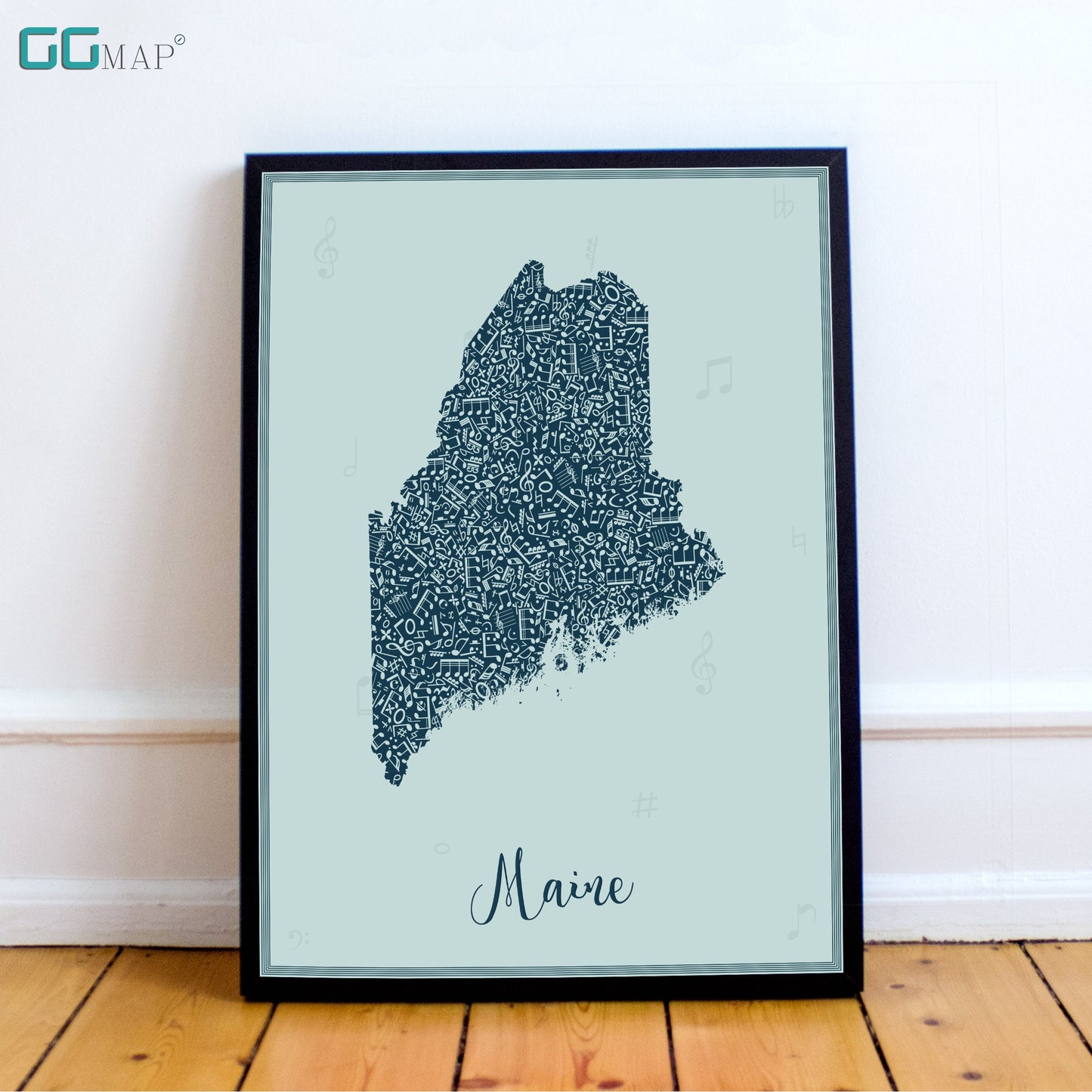 MAINE map - Maine Music Blue map - Travel poster - Home Decor - Wall decor - Office map - Maine gift - GGmap - Maine poster