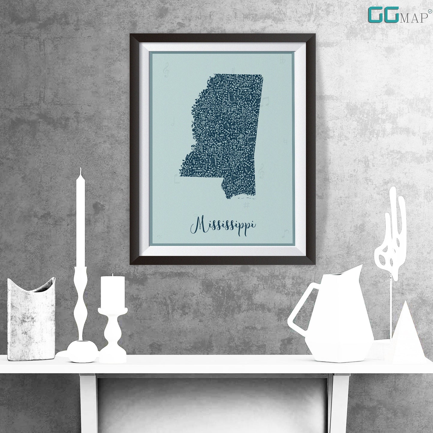 MISSISSIPPI map - Mississippi Music Blue map - Travel poster - Home Decor - Wall decor - Office map - Mississippi gift - GGmap