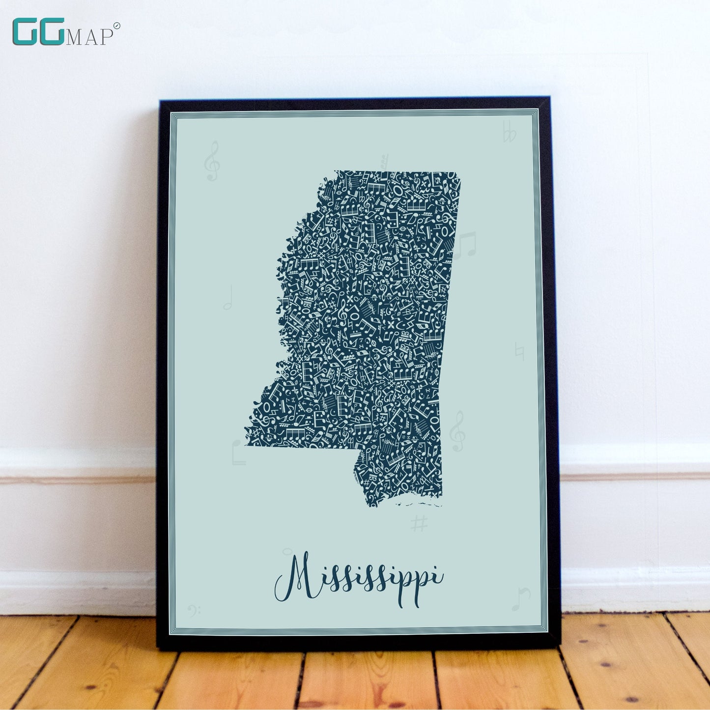 MISSISSIPPI map - Mississippi Music Blue map - Travel poster - Home Decor - Wall decor - Office map - Mississippi gift - GGmap