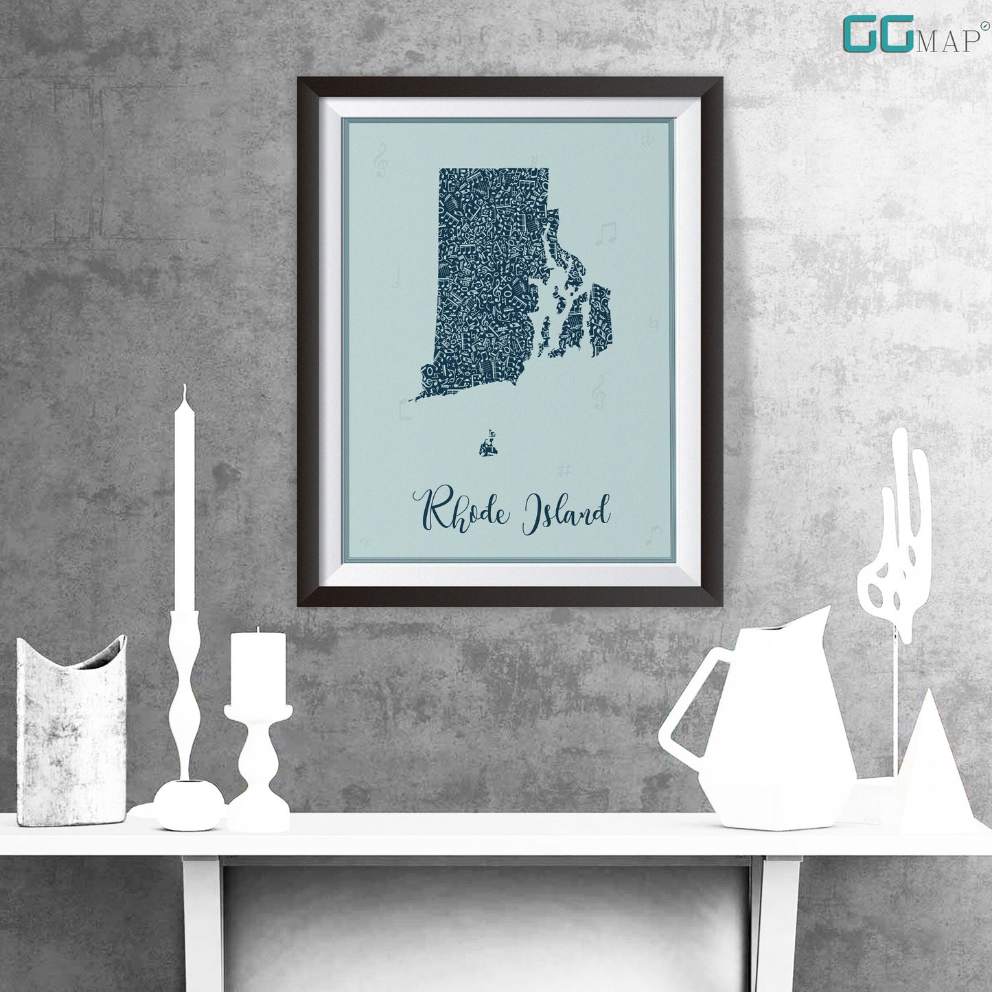 RHODE ISLAND map - Rhode Island Music Blue map - Travel poster - Home Decor - Wall decor - Office map - Rhode Island  gift - GGmap