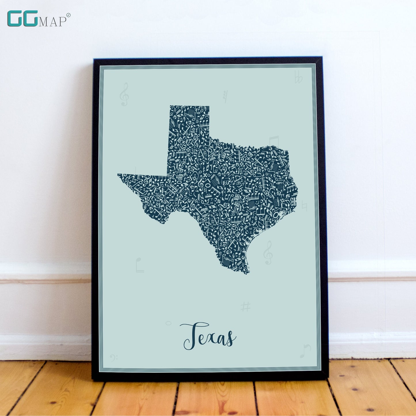 TEXAS map - Texas Music Blue map - Travel poster - Home Decor - Wall decor - Office map - Texas gift - GGmap - Texas poster