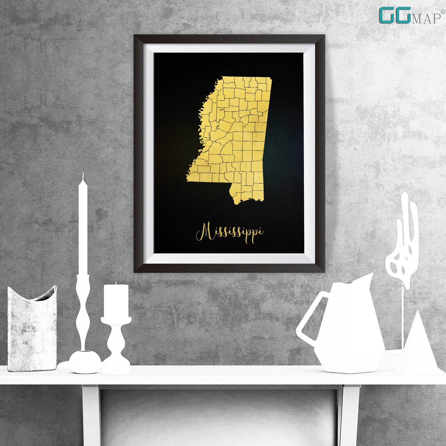 MISSISSIPPI map - Mississippi gold map - Travel poster - Home Decor - Wall decor - Office map - Mississippi gift - GeoGIS studio