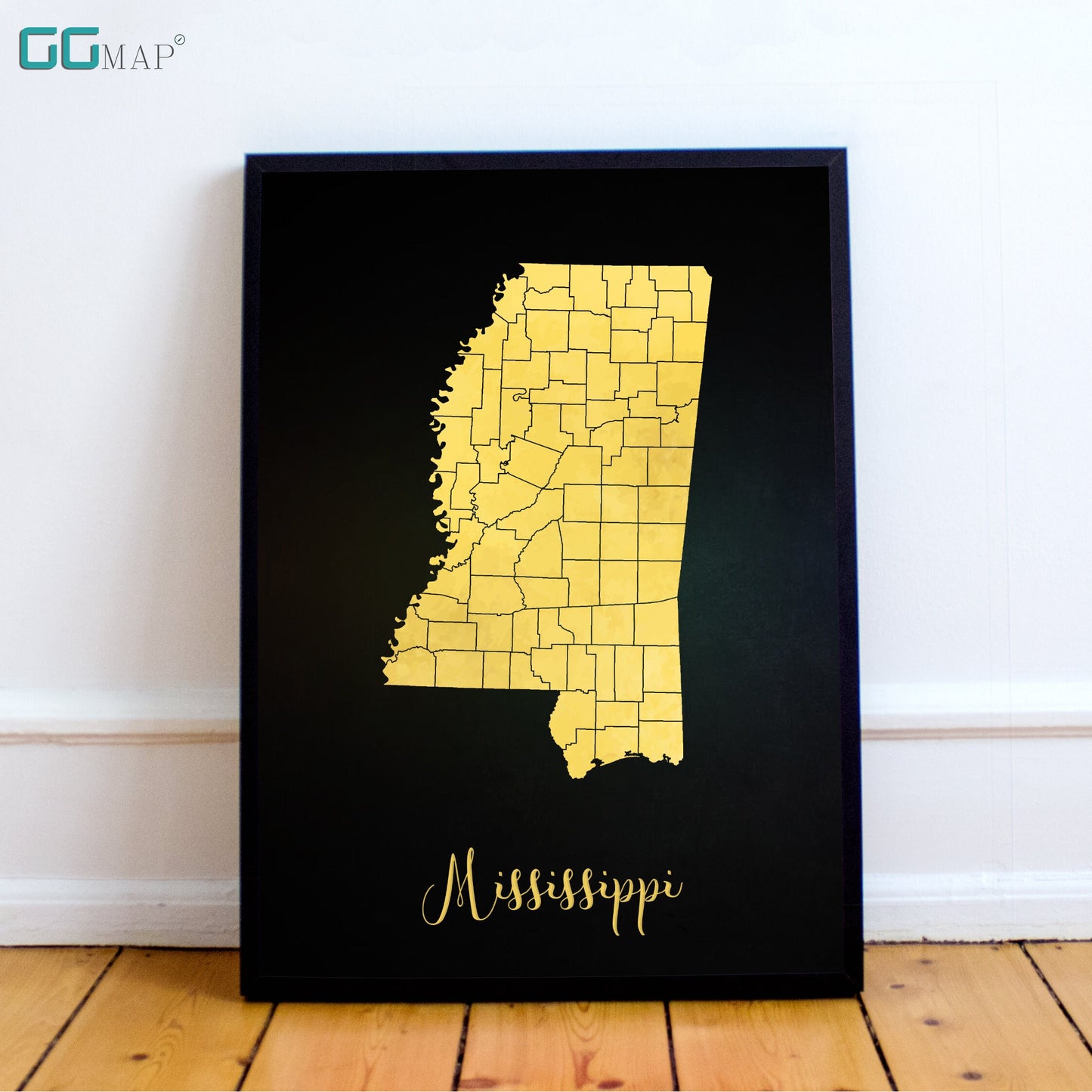 MISSISSIPPI map - Mississippi gold map - Travel poster - Home Decor - Wall decor - Office map - Mississippi gift - GeoGIS studio