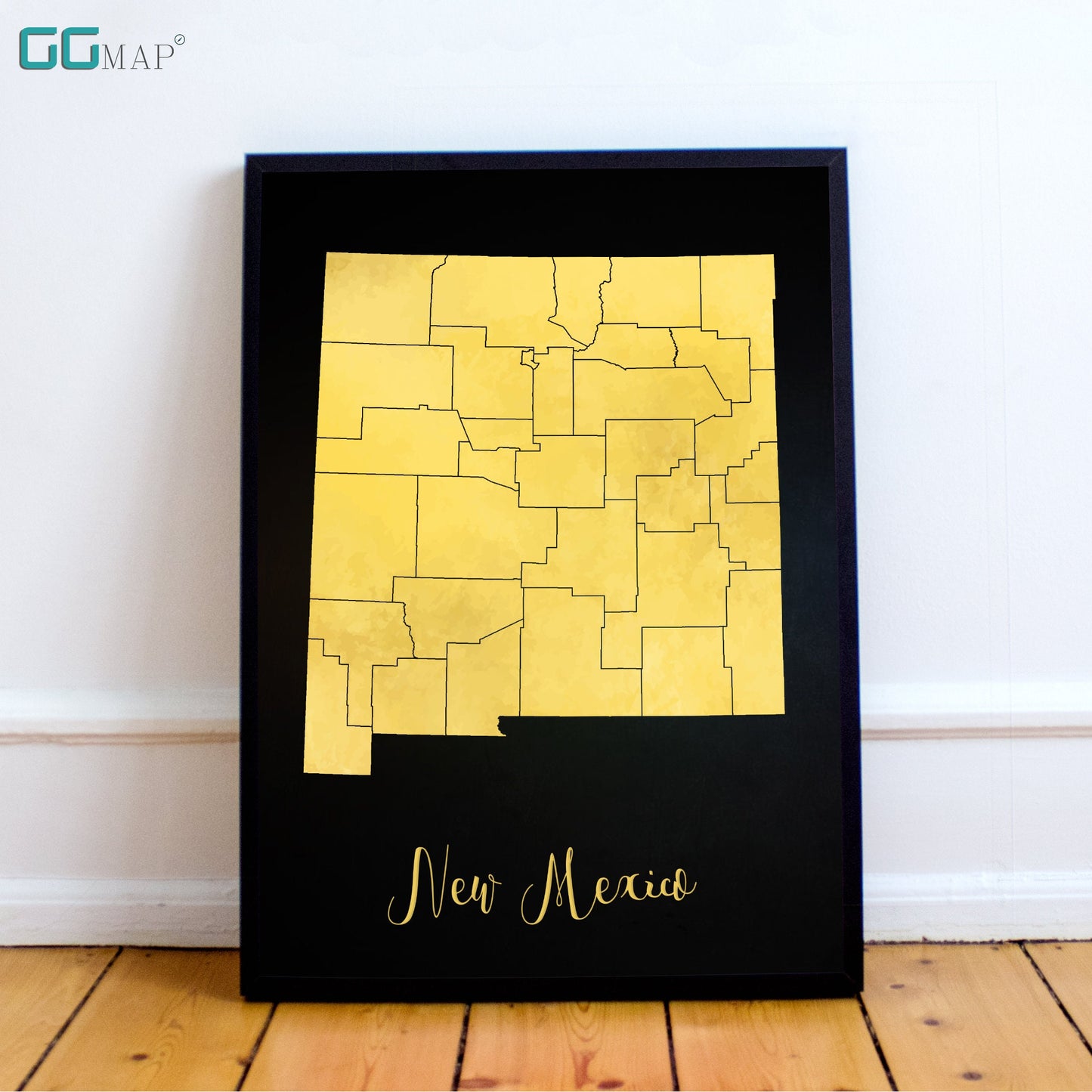 NEW MEXICO map - New Mexico gold map - Travel poster - Home Decor - Wall decor - Office map - New Mexico gift - GeoGIS studio