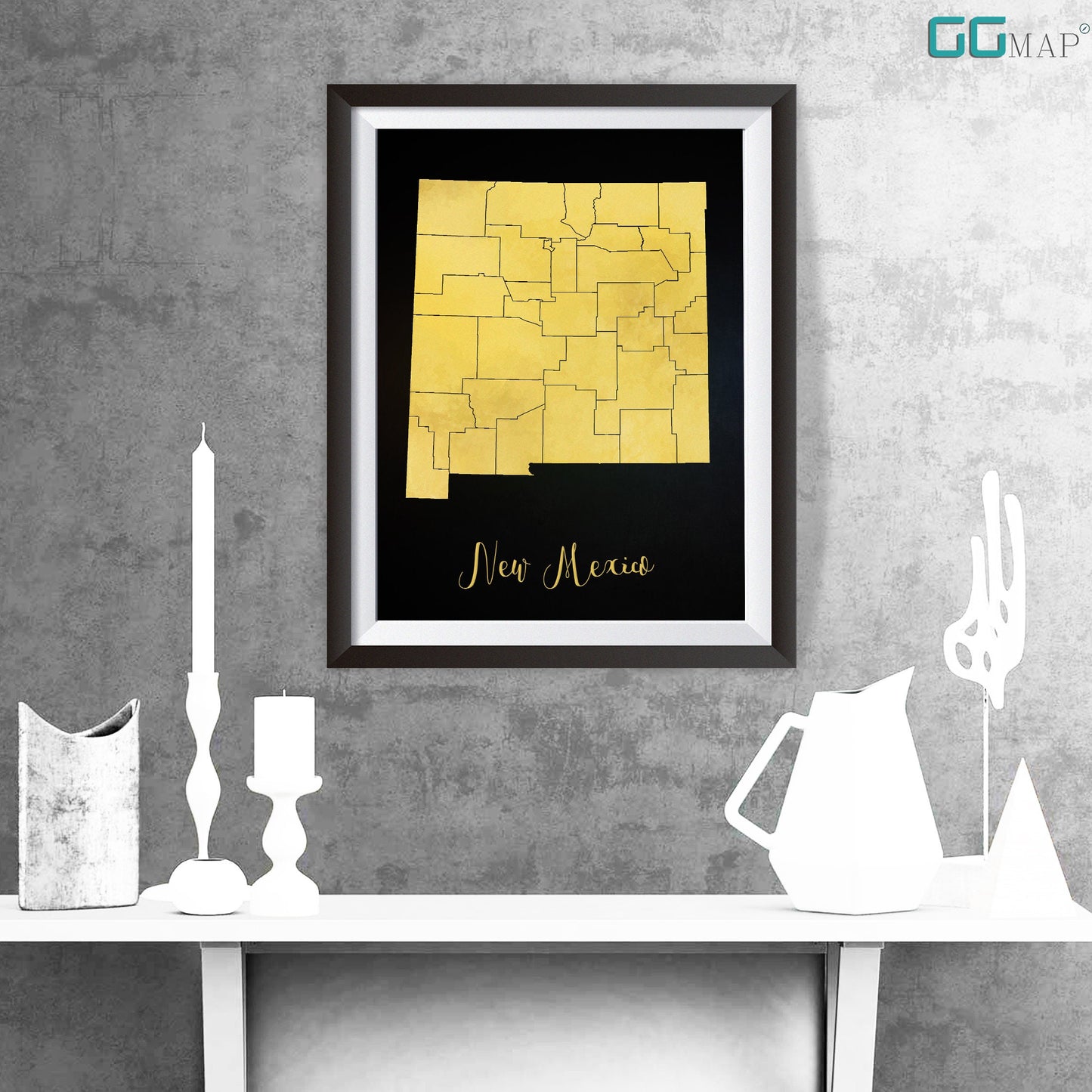 NEW MEXICO map - New Mexico gold map - Travel poster - Home Decor - Wall decor - Office map - New Mexico gift - GeoGIS studio