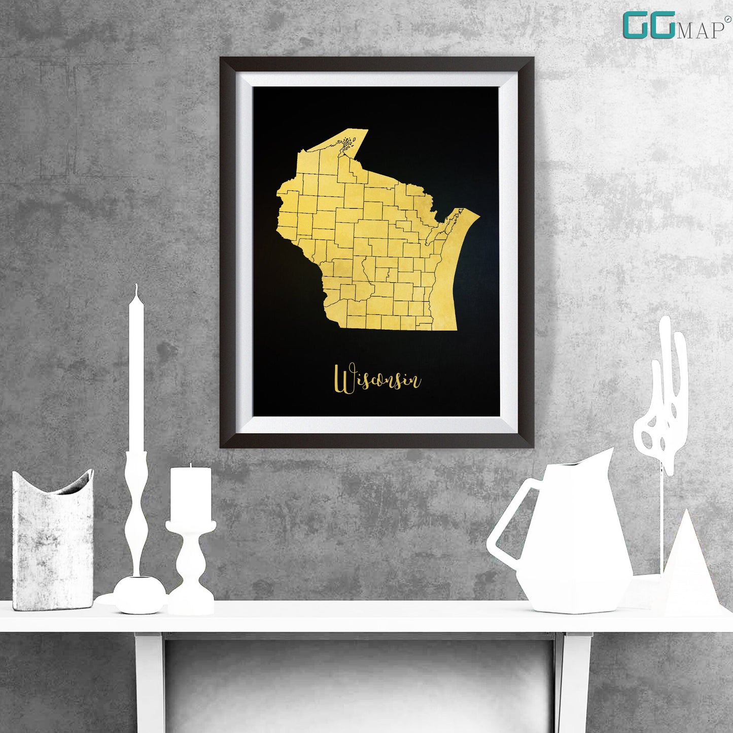 WISCONSIN map - Wisconsin gold map - Travel poster - Home Decor - Wall decor - Office map - Wisconsin gift - GeoGIS studio