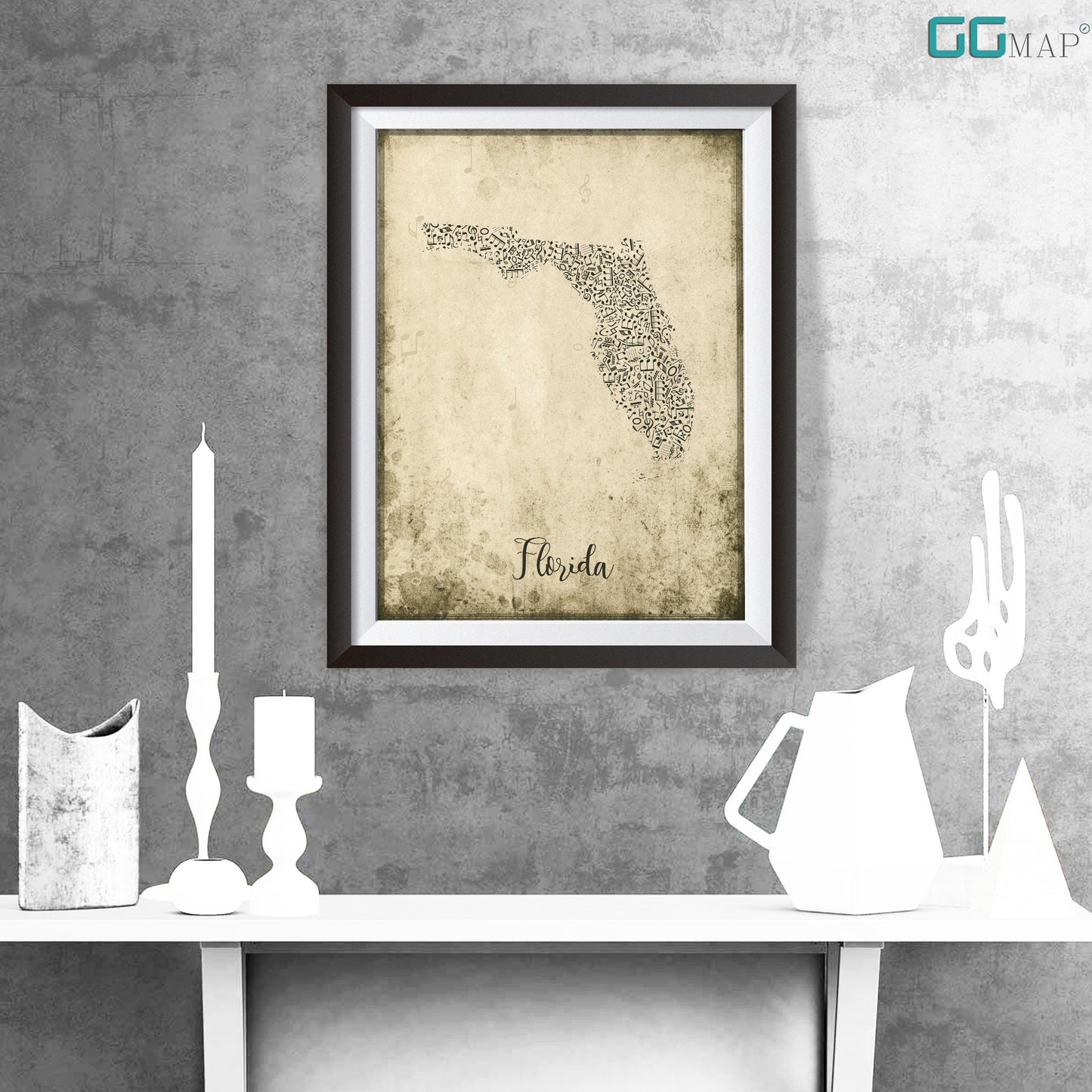 FLORIDA map - Florida Music map - Travel poster - Wall decor - Office map - Florida gift - GGmap - Florida poster