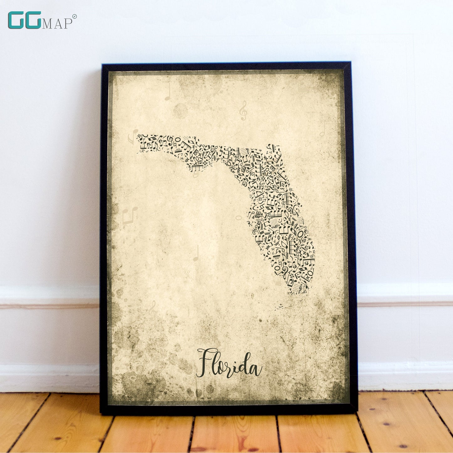 FLORIDA map - Florida Music map - Travel poster - Wall decor - Office map - Florida gift - GGmap - Florida poster