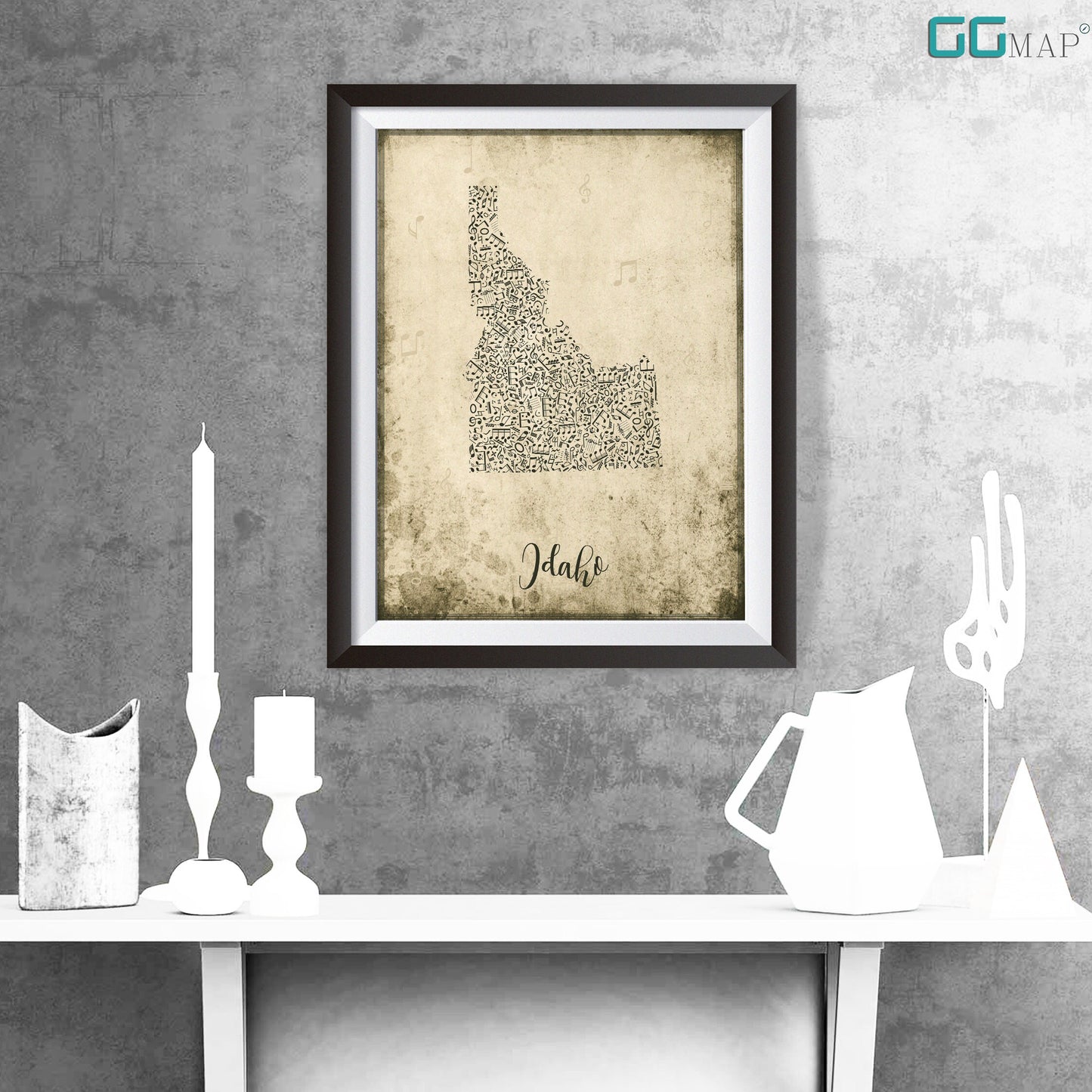 IDAHO map - Idaho Music map - Travel poster - Home Decor - Wall decor - Office map - Idaho gift - GGmap - Idaho poster