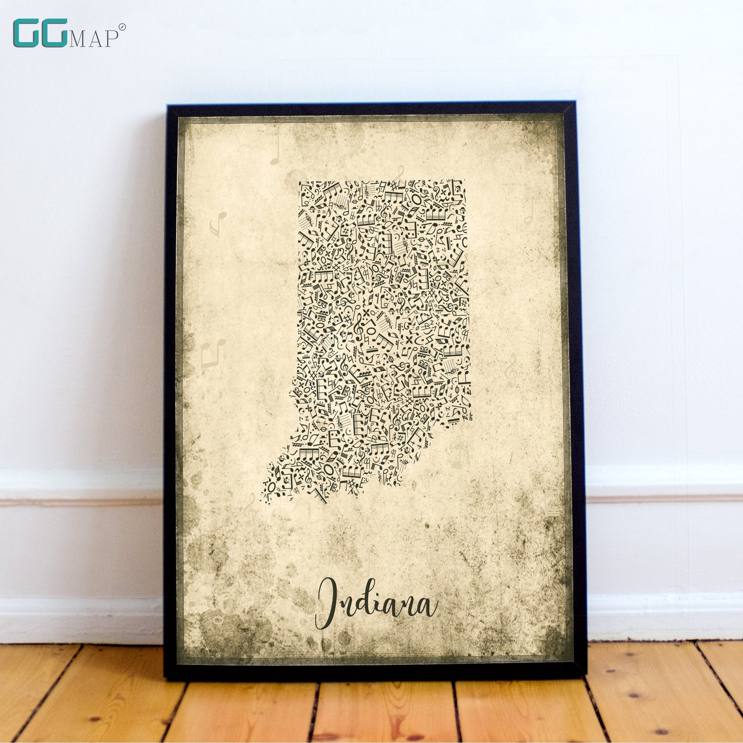 INDIANA map - Indiana Music map - Travel poster - Wall decor - Office map - Indiana gift - GGmap - Indiana poster