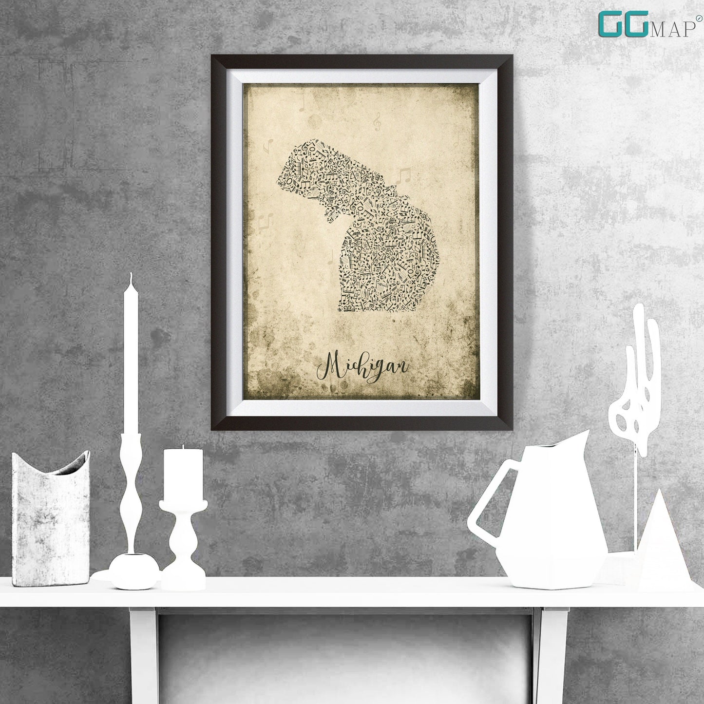 MICHIGAN map - Michigan Music map - Travel poster - Wall decor - Office map - Michigan gift - GGmap - Michigan poster