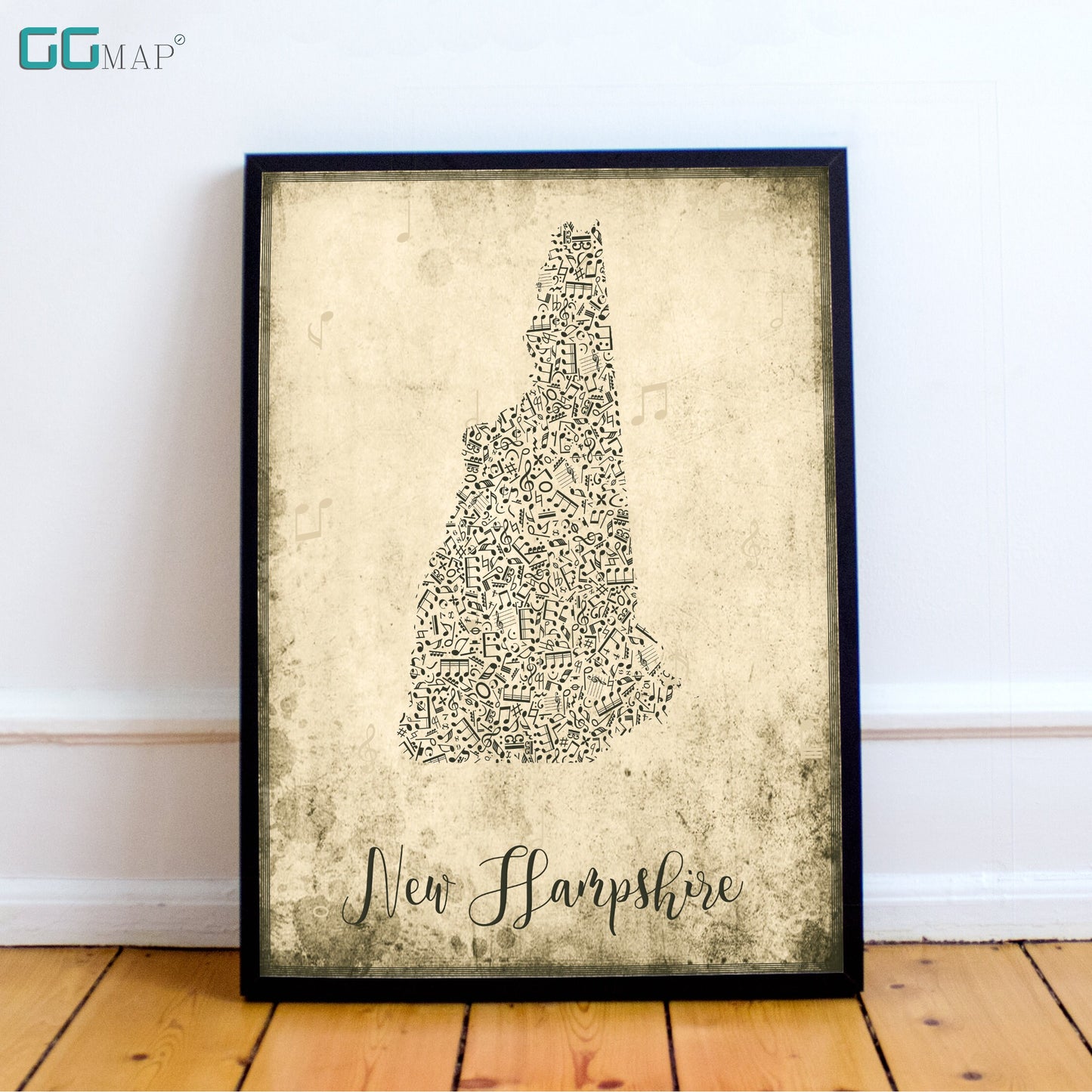 NEW HAMPSHIRE map -New Hampshire Music map - Travel poster - Home Decor - Wall decor - Office map - New Hampshire gift - GGmap