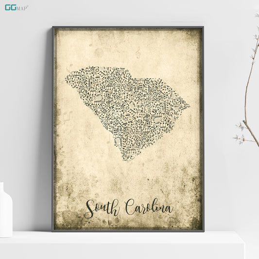 a framed picture of a map of south carolina