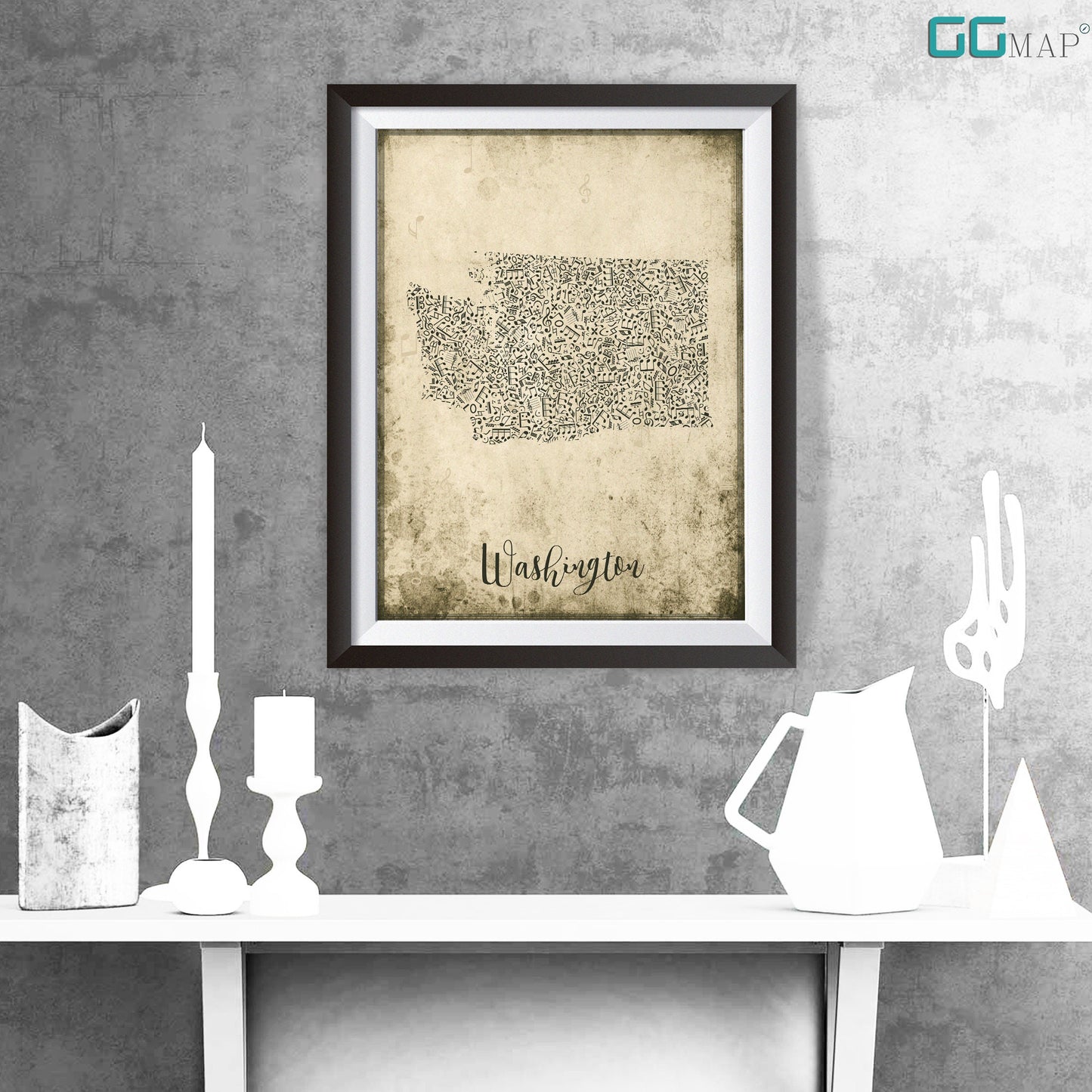 WASHINGTON map -  Washington Music map - Travel poster - Home Decor - Wall decor - Office map - Washington gift - GeoGIS studio - GGmap