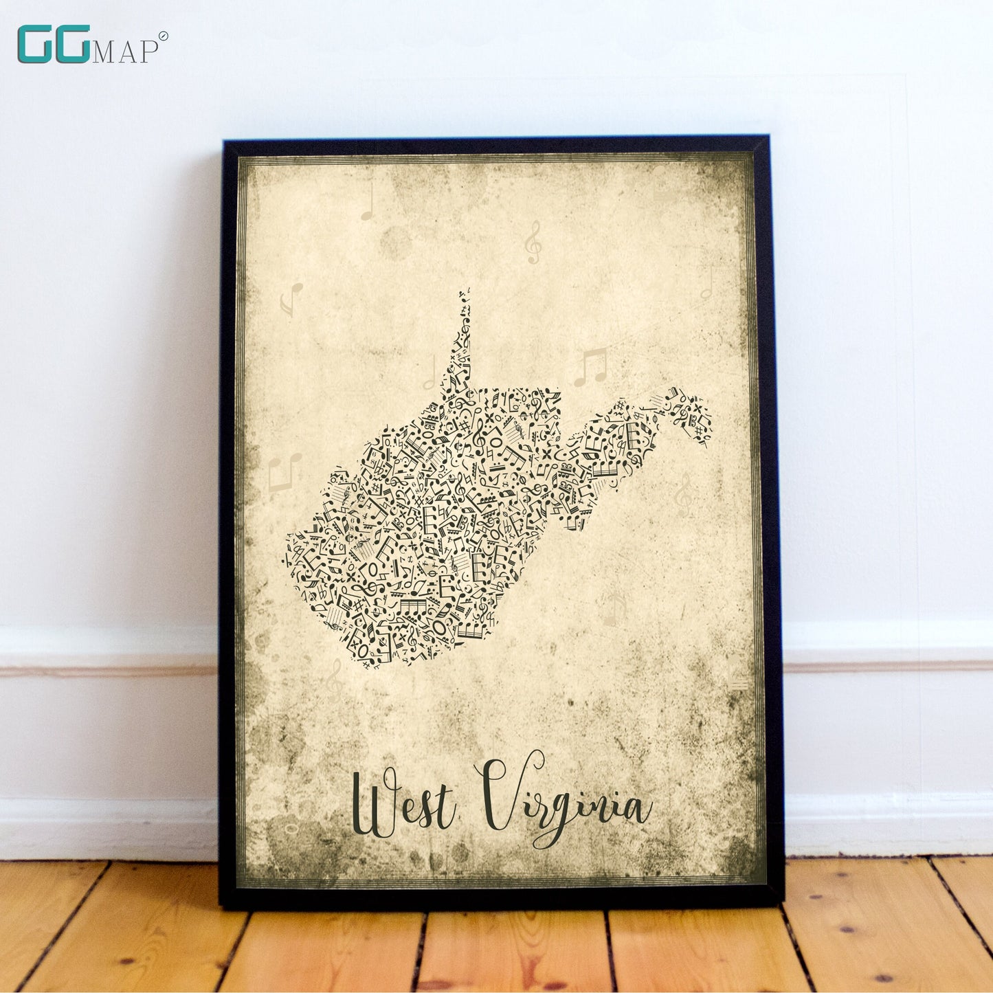 WEST VIRGINIA map - West Virginia Music map - Travel poster - Wall decor - Office map - West Virginia gift - GGmap - West Virginia poster