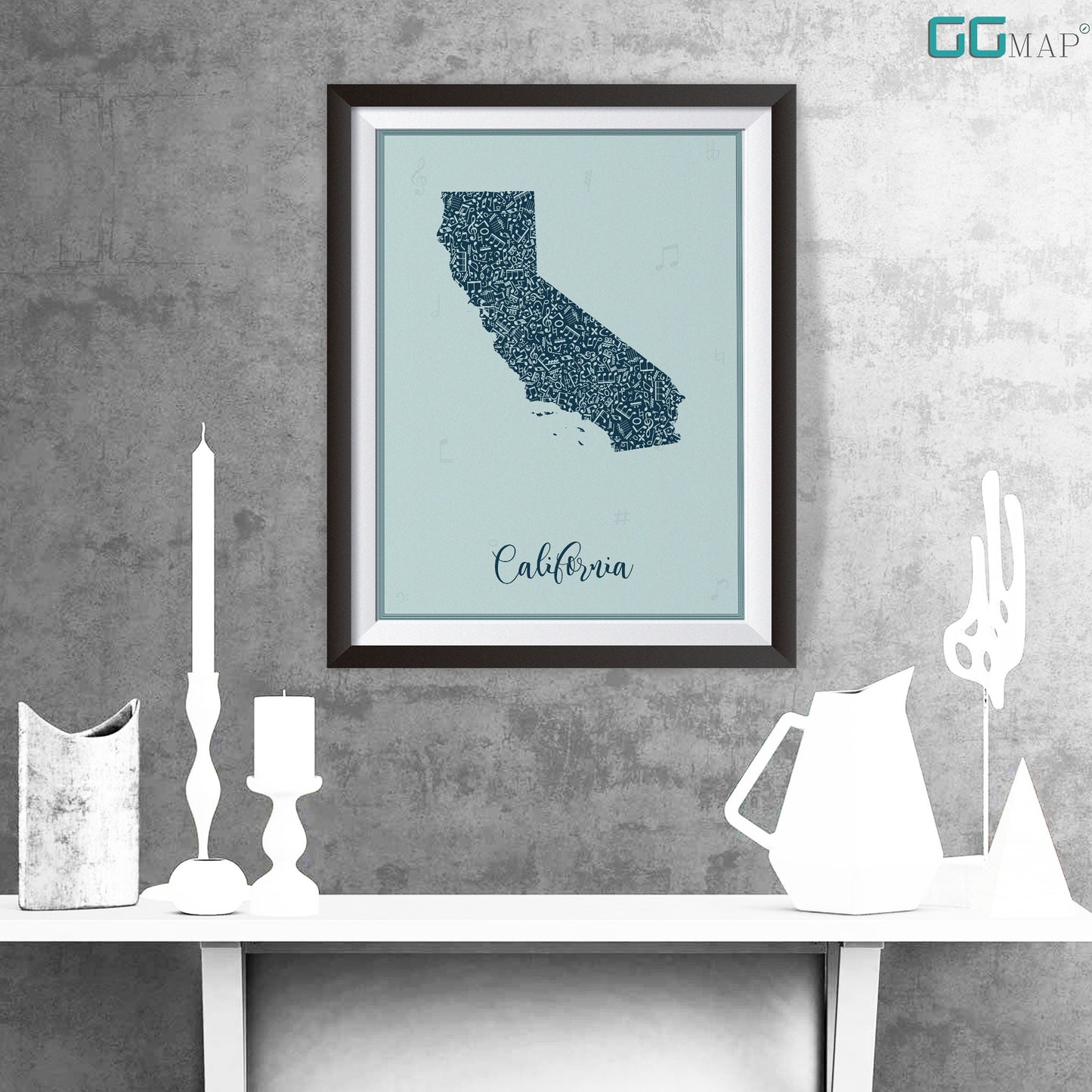 CALIFORNIA map - California Music Blue map - Travel poster - Home Decor - Wall decor - Office map - California gift - GGmap - California