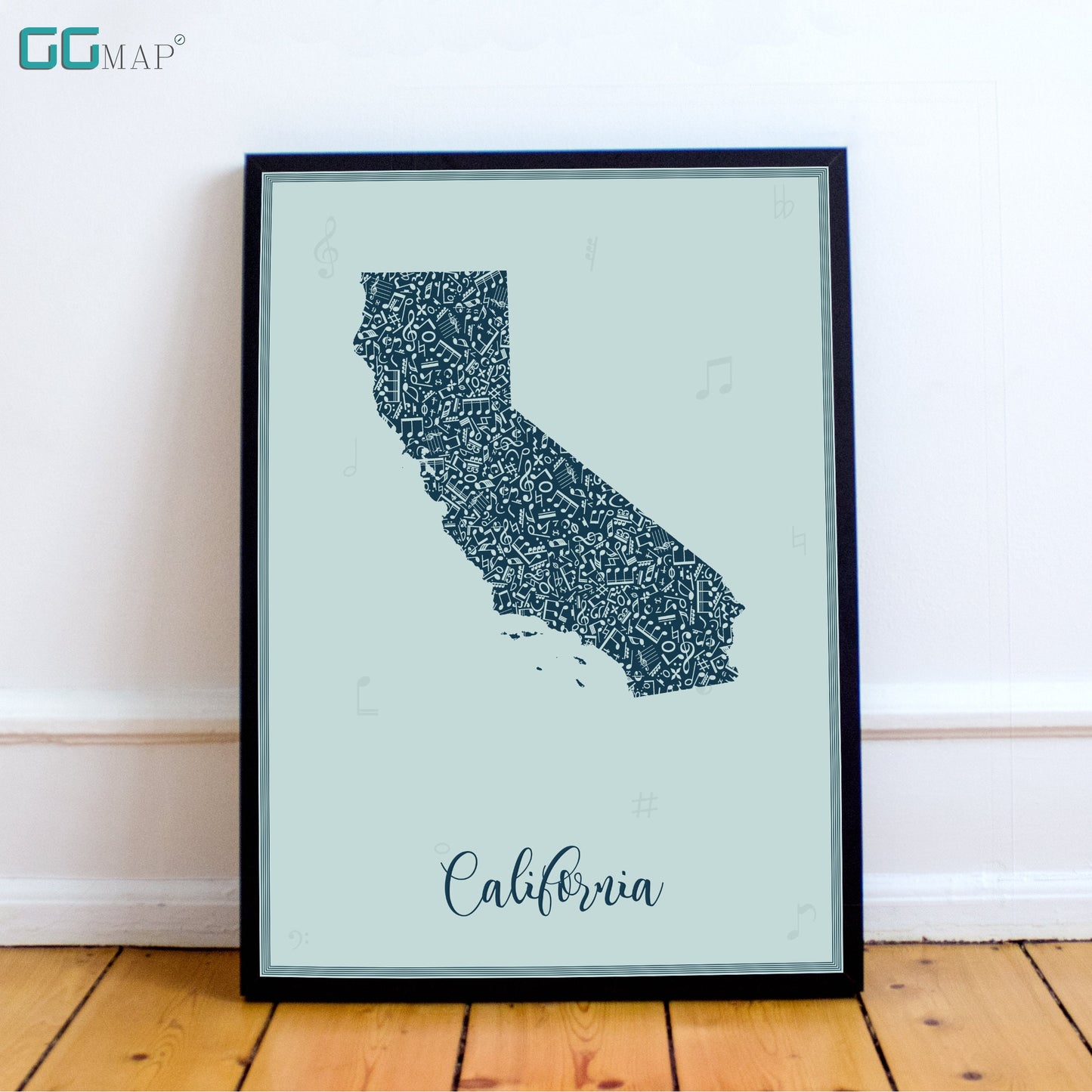 CALIFORNIA map - California Music Blue map - Travel poster - Home Decor - Wall decor - Office map - California gift - GGmap - California